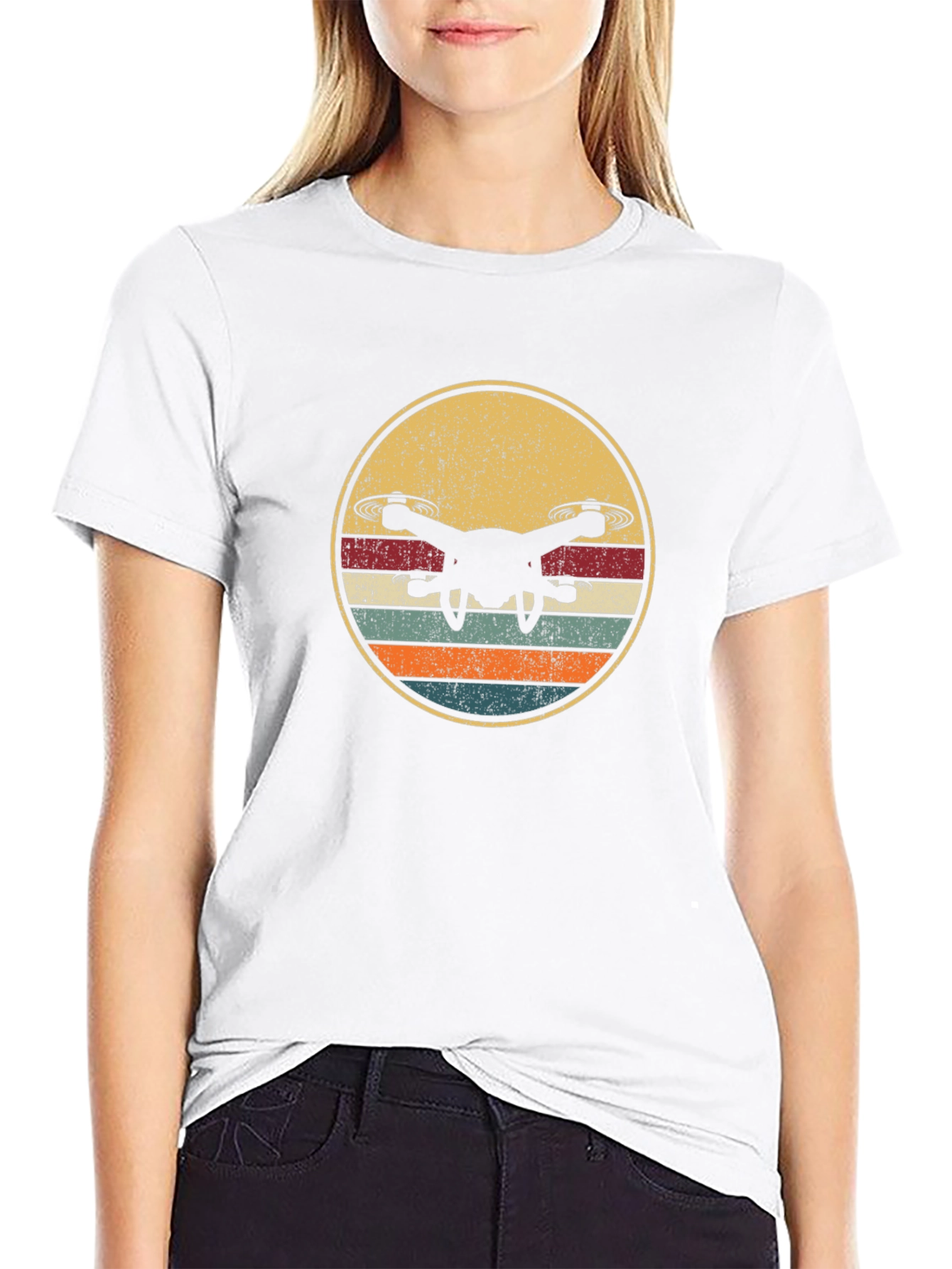 Drone Silhouette Retro Style Graphic T-Shirt