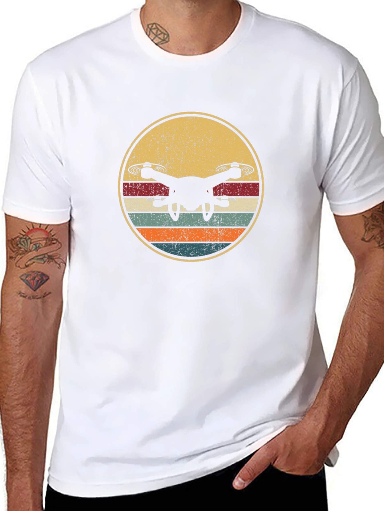 Drone Silhouette Retro Style Graphic T-Shirt