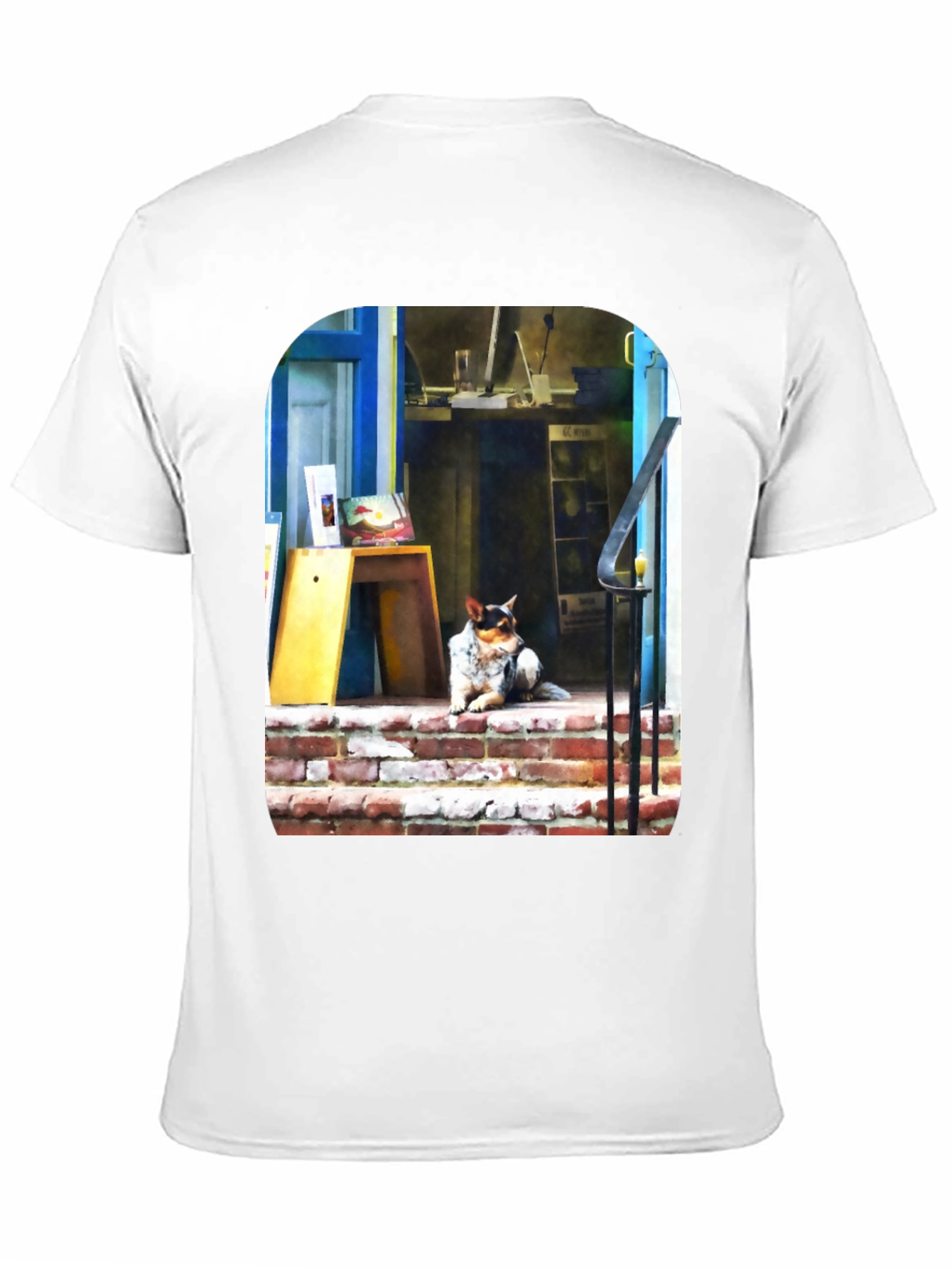 Dog on Steps Graphic T-Shirt