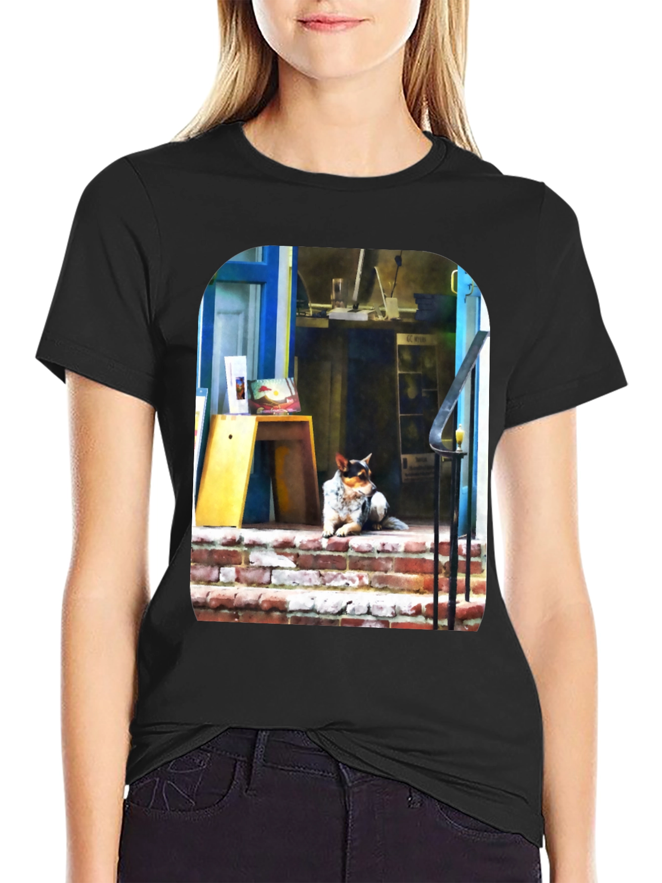 Dog on Steps Graphic T-Shirt