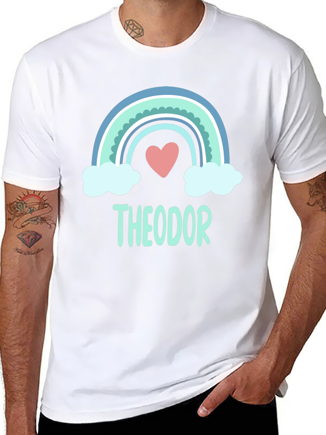 Theodor Rainbow Heart Tee - Personalized Name Shirt