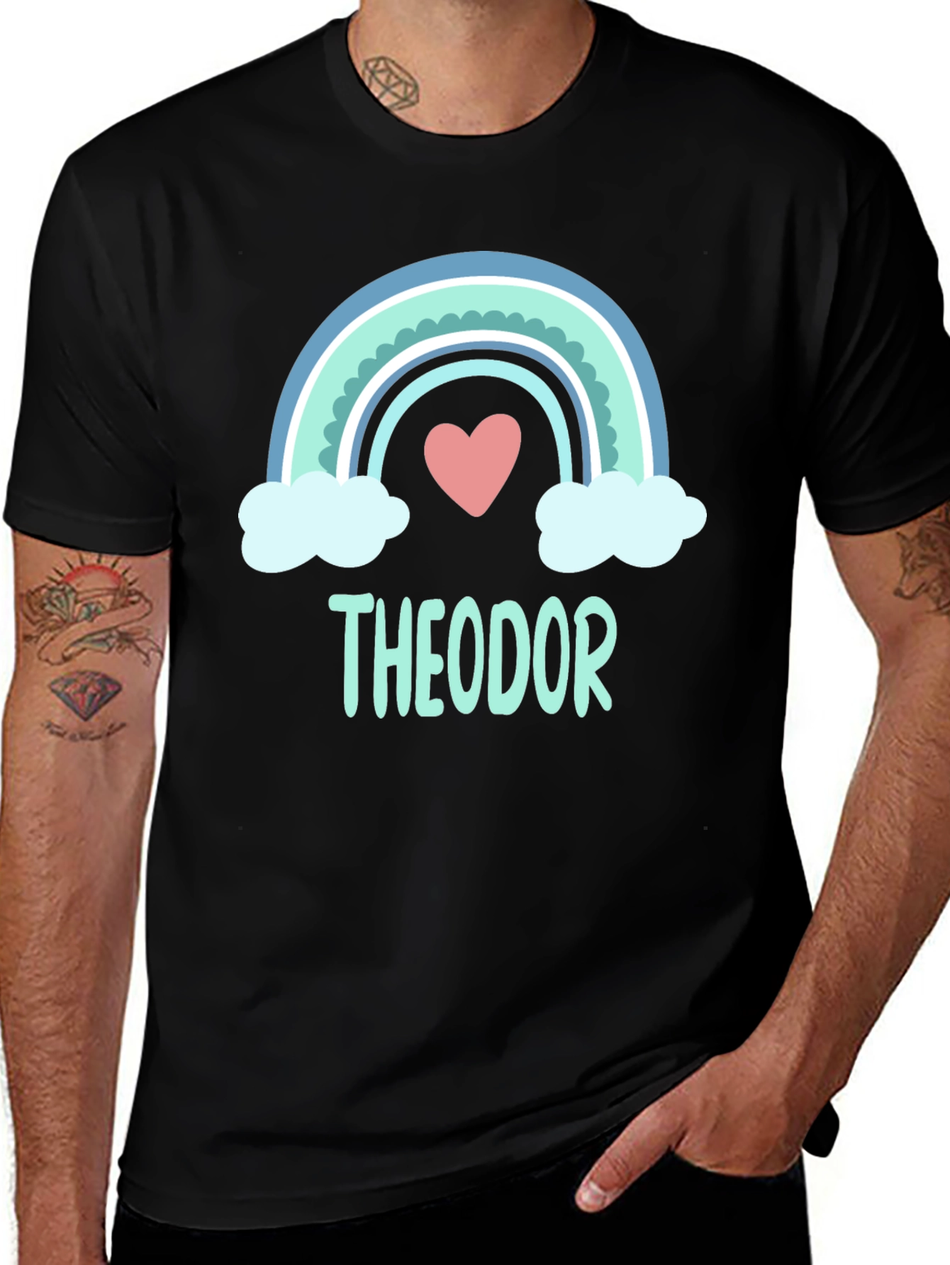 Theodor Rainbow Heart Tee - Personalized Name Shirt