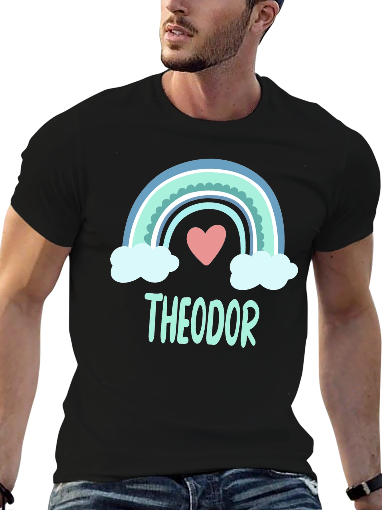 Theodor Rainbow Heart Tee - Personalized Name Shirt