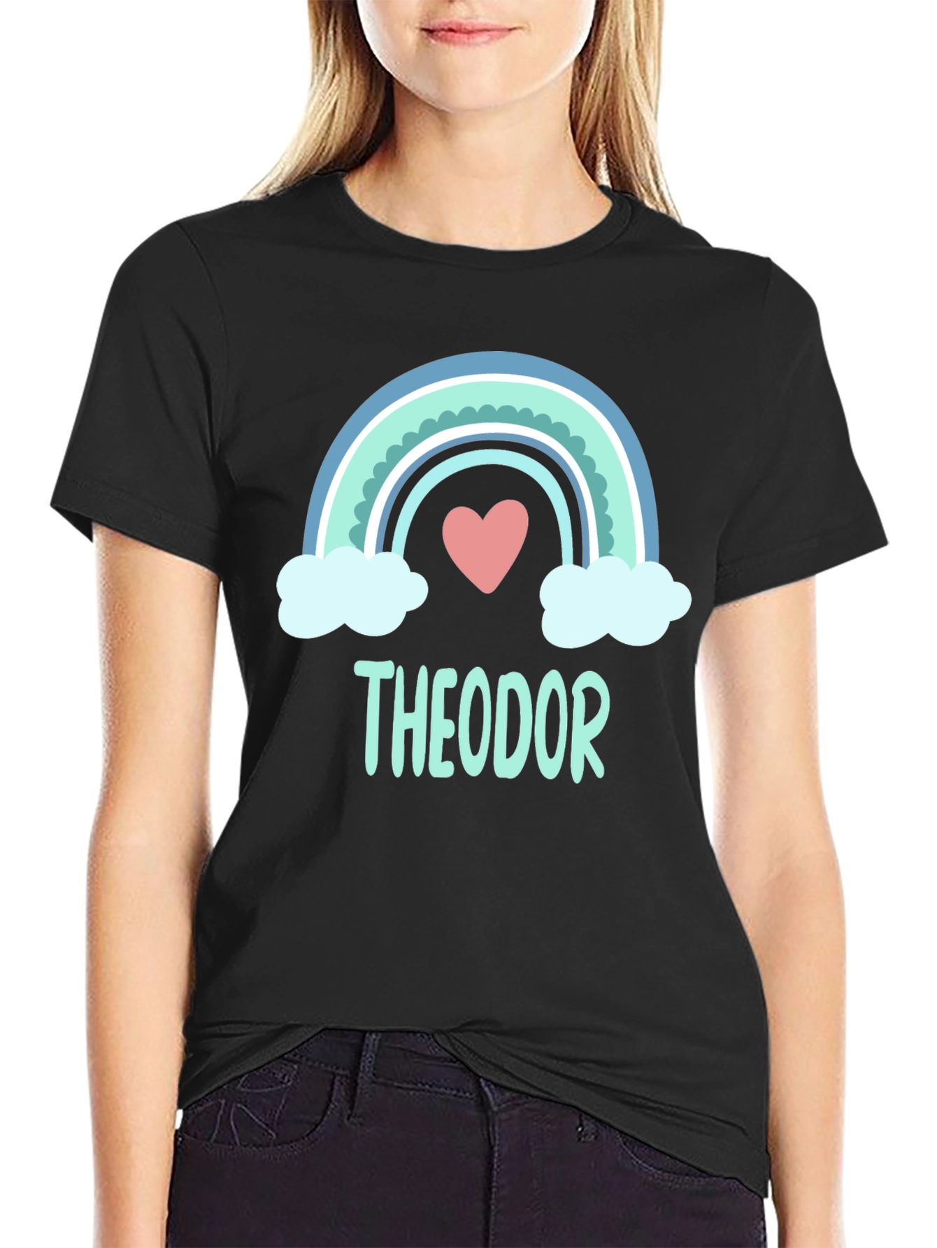 Theodor Rainbow Heart Tee - Personalized Name Shirt