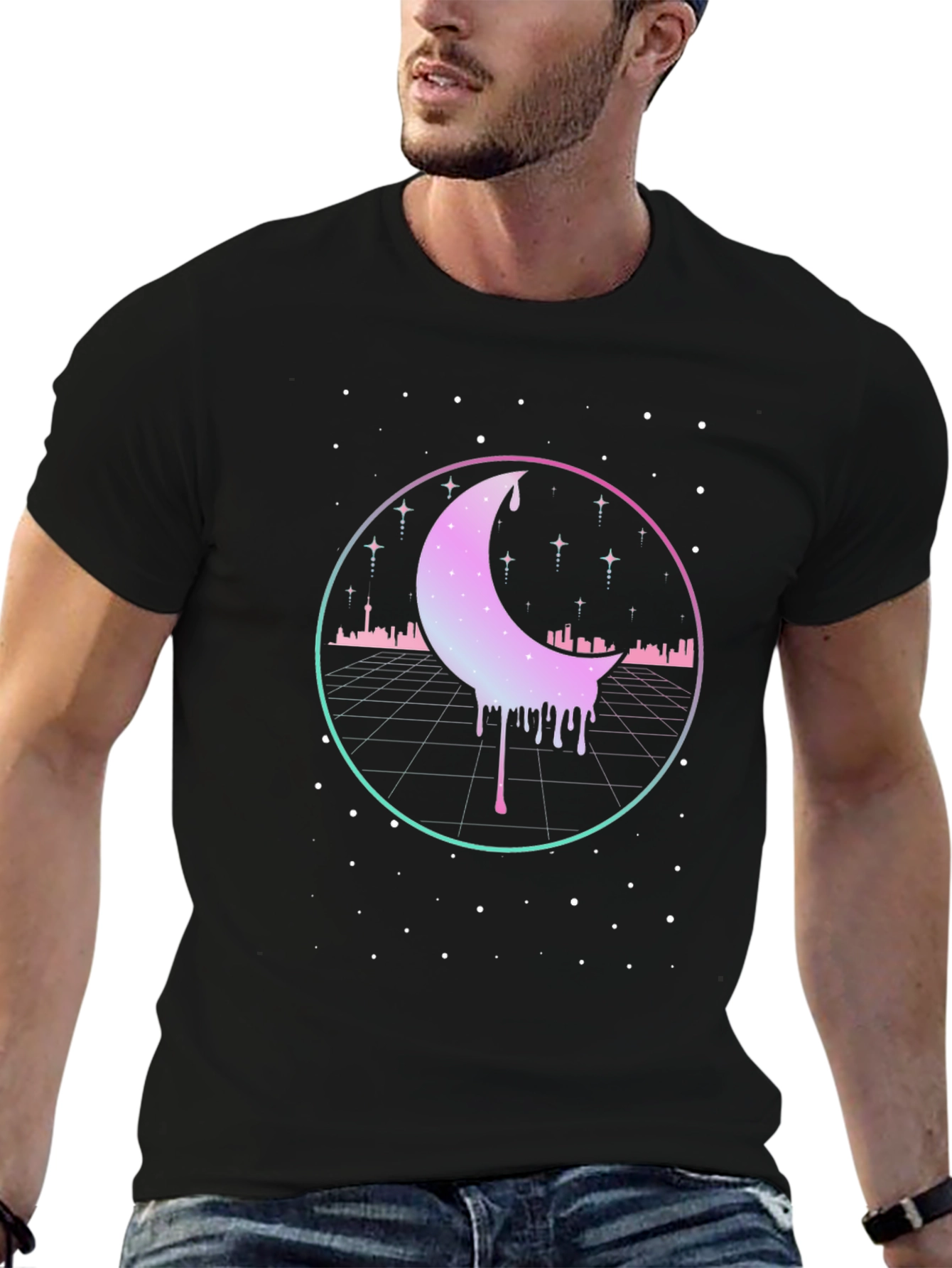 Retro Moon Drip Graphic T-Shirt - Vaporwave Aesthetic