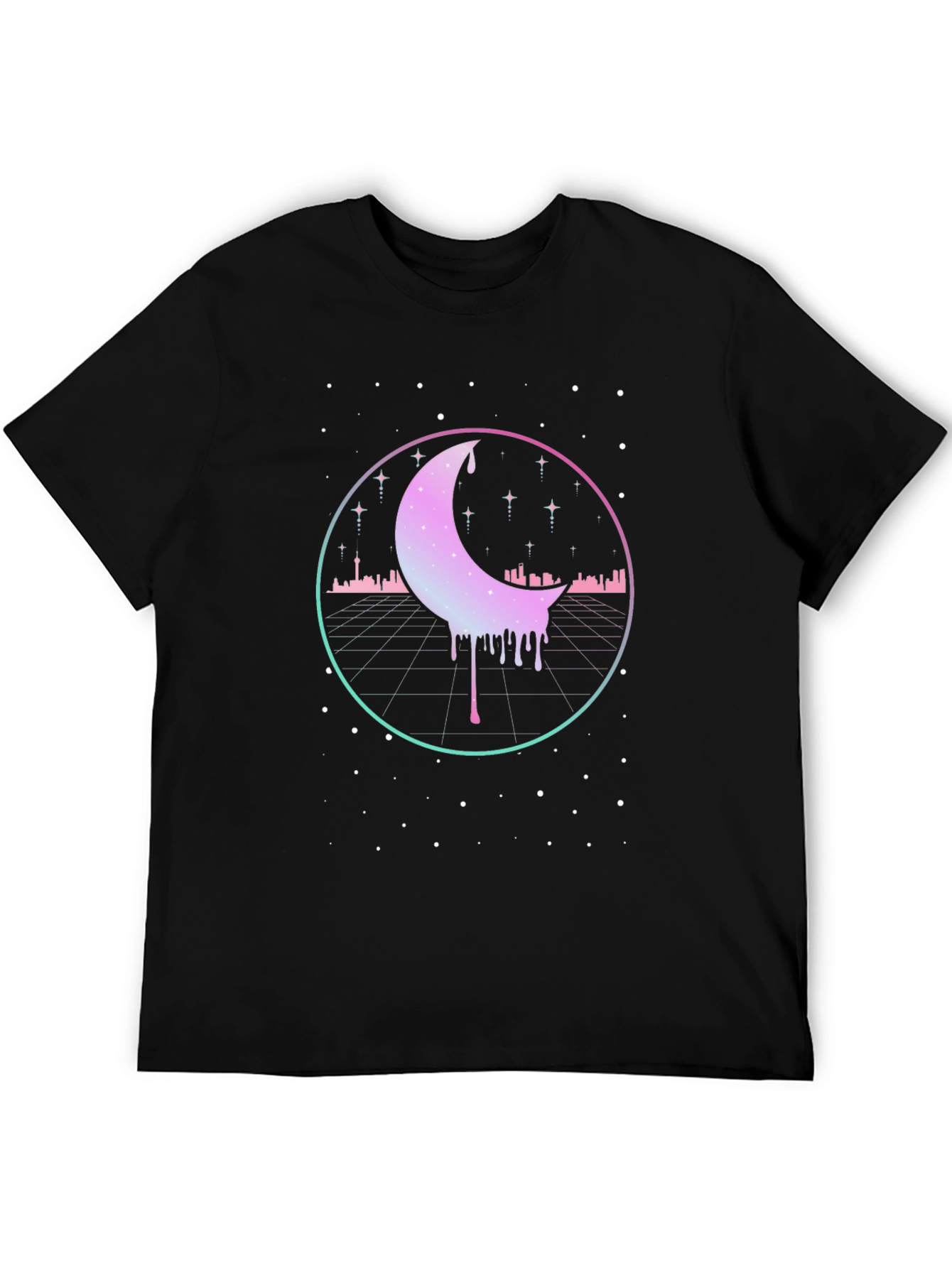 Retro Moon Drip Graphic T-Shirt - Vaporwave Aesthetic