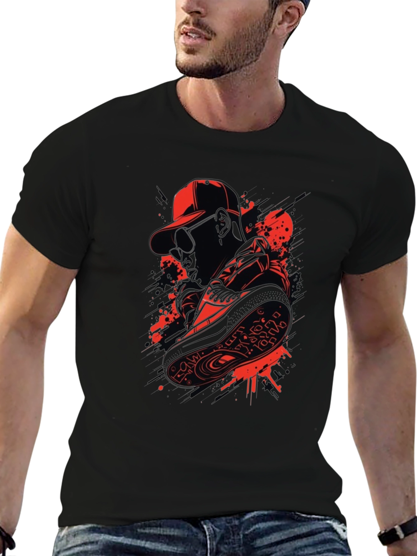 Urban Style Graphic Tee - Red & Black