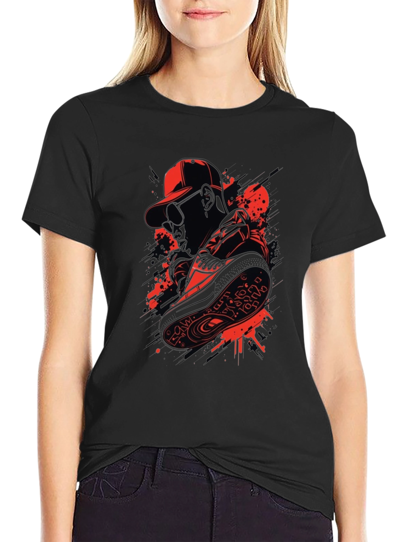 Urban Style Graphic Tee - Red & Black