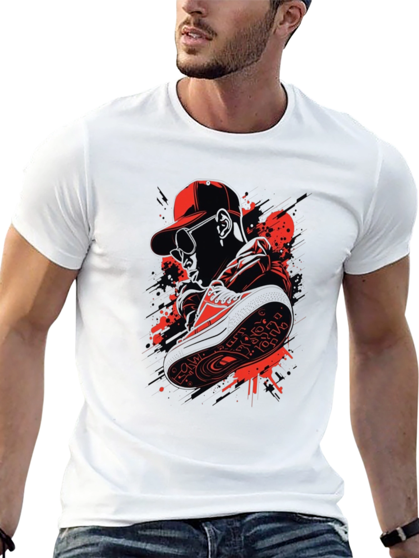 Urban Style Graphic Tee - Red & Black