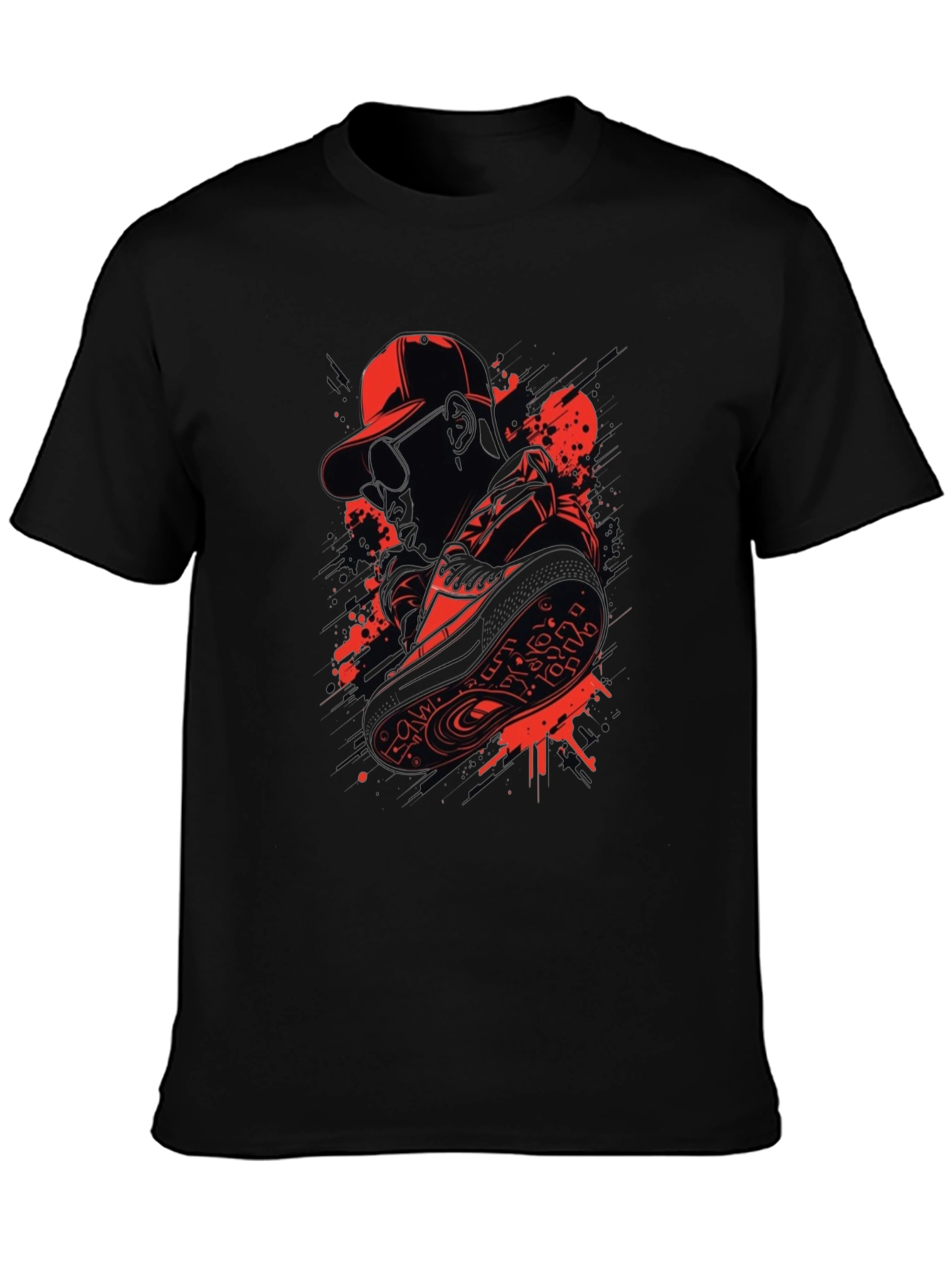 Urban Style Graphic Tee - Red & Black