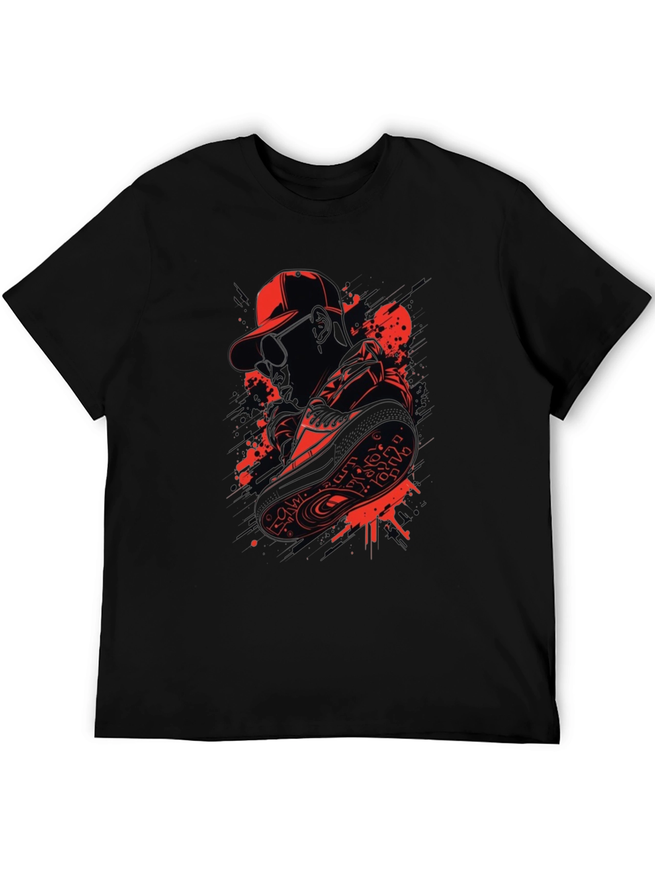 Urban Style Graphic Tee - Red & Black