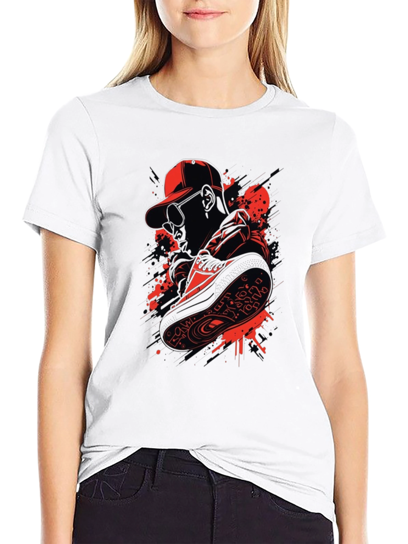 Urban Style Graphic Tee - Red & Black