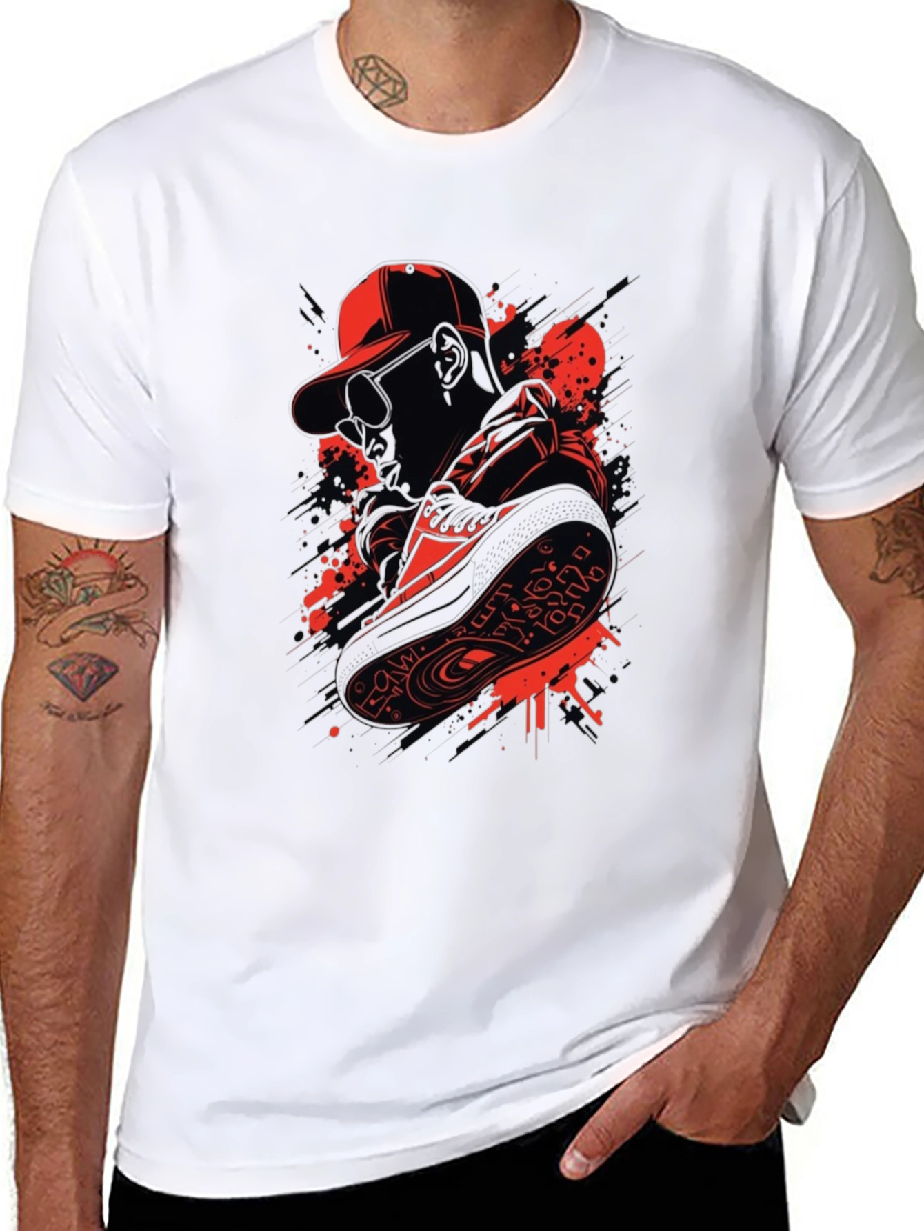 Urban Style Graphic Tee - Red & Black