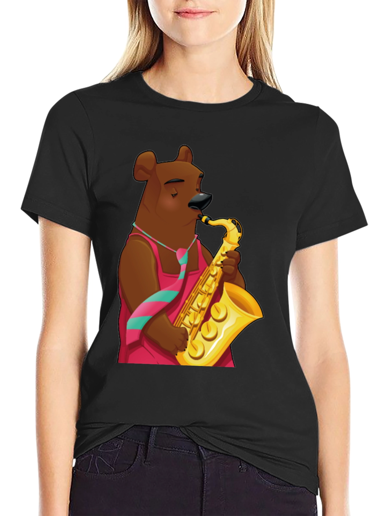 Bear Saxophone Player Graphic T-Shirt