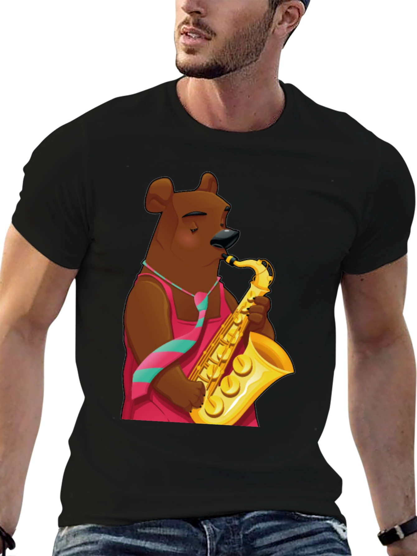 Bear Saxophone Player Graphic T-Shirt
