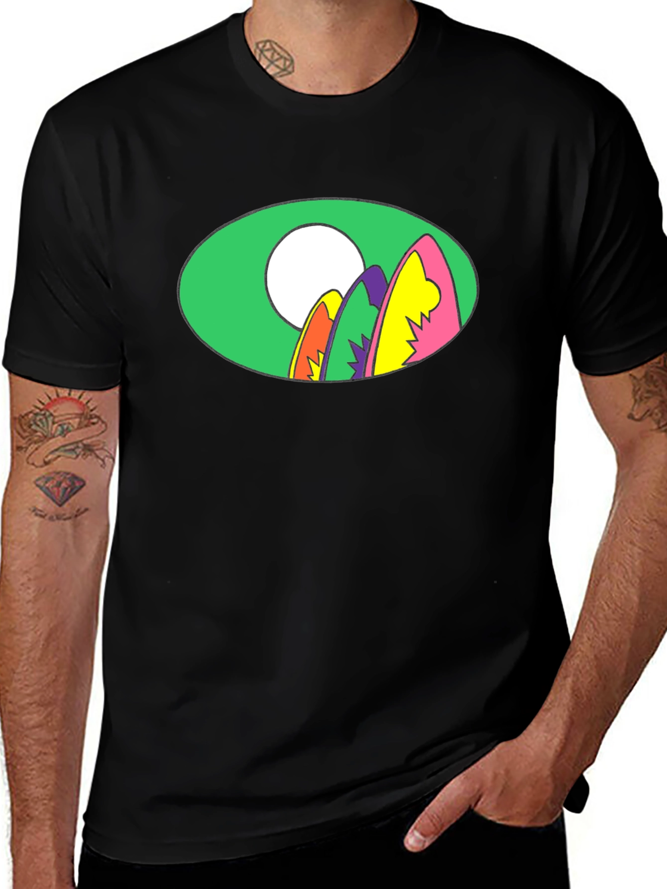 Retro Surfboard Graphic Tee - Black