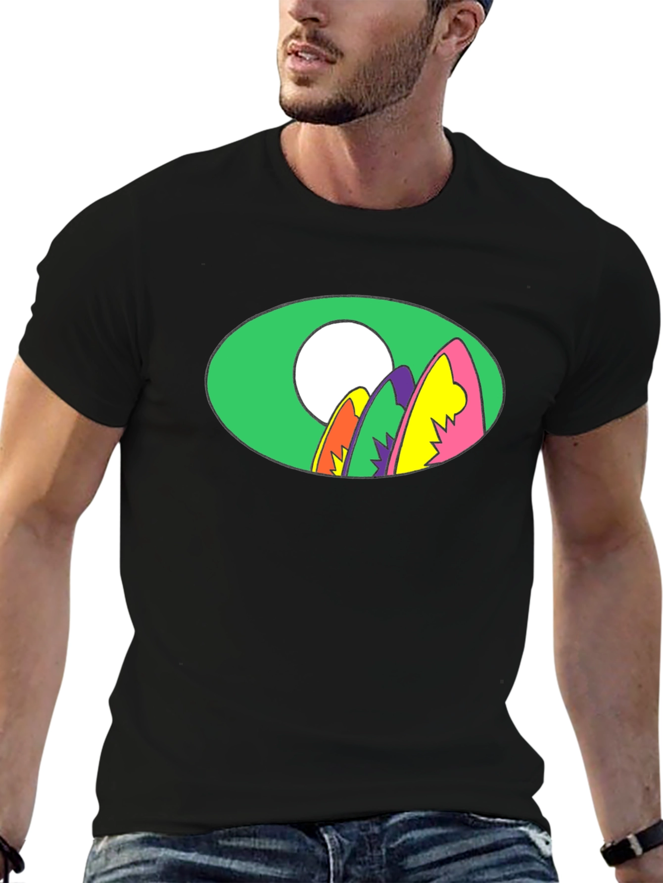 Retro Surfboard Graphic Tee - Black