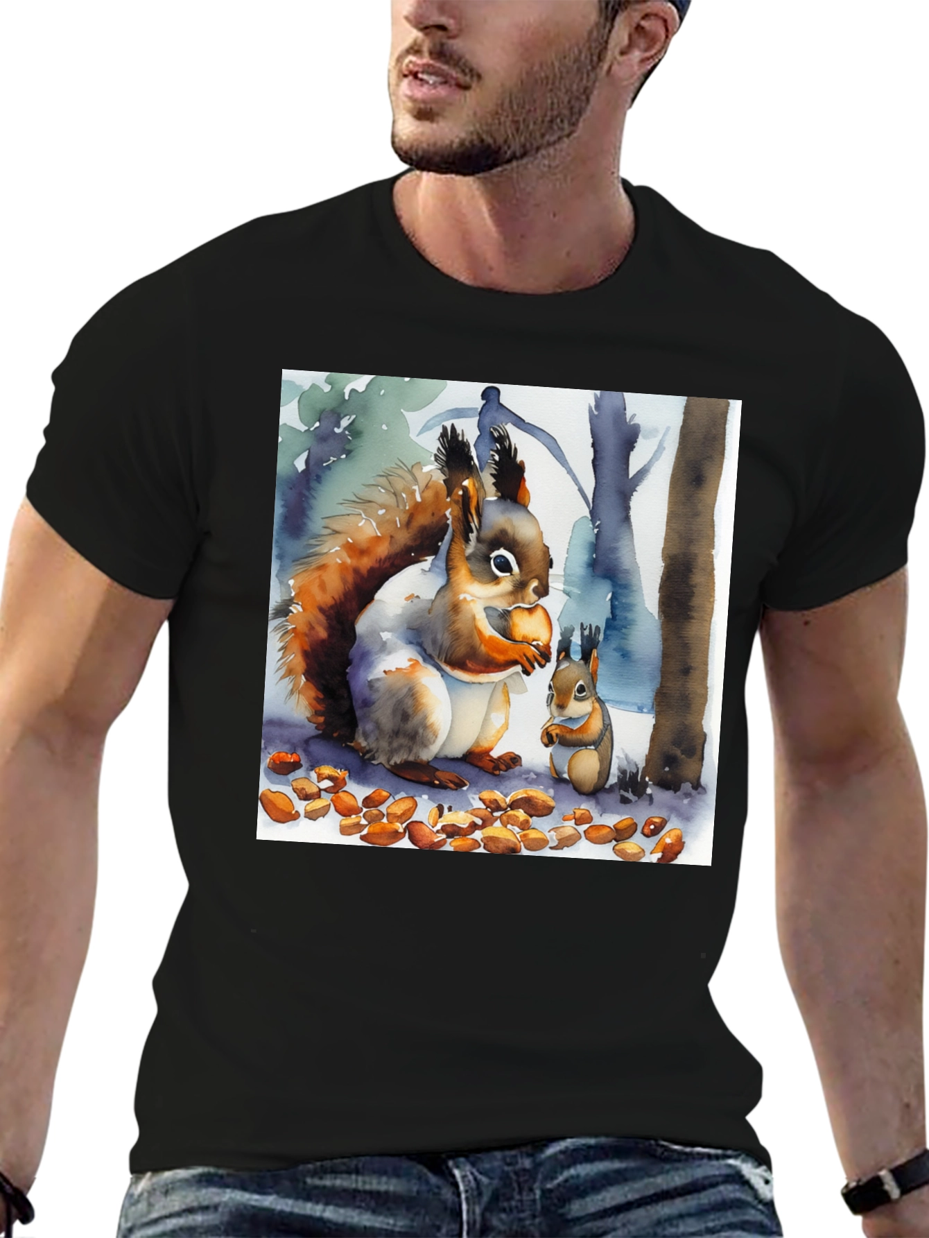 Squirrel Watercolor Art T-Shirt