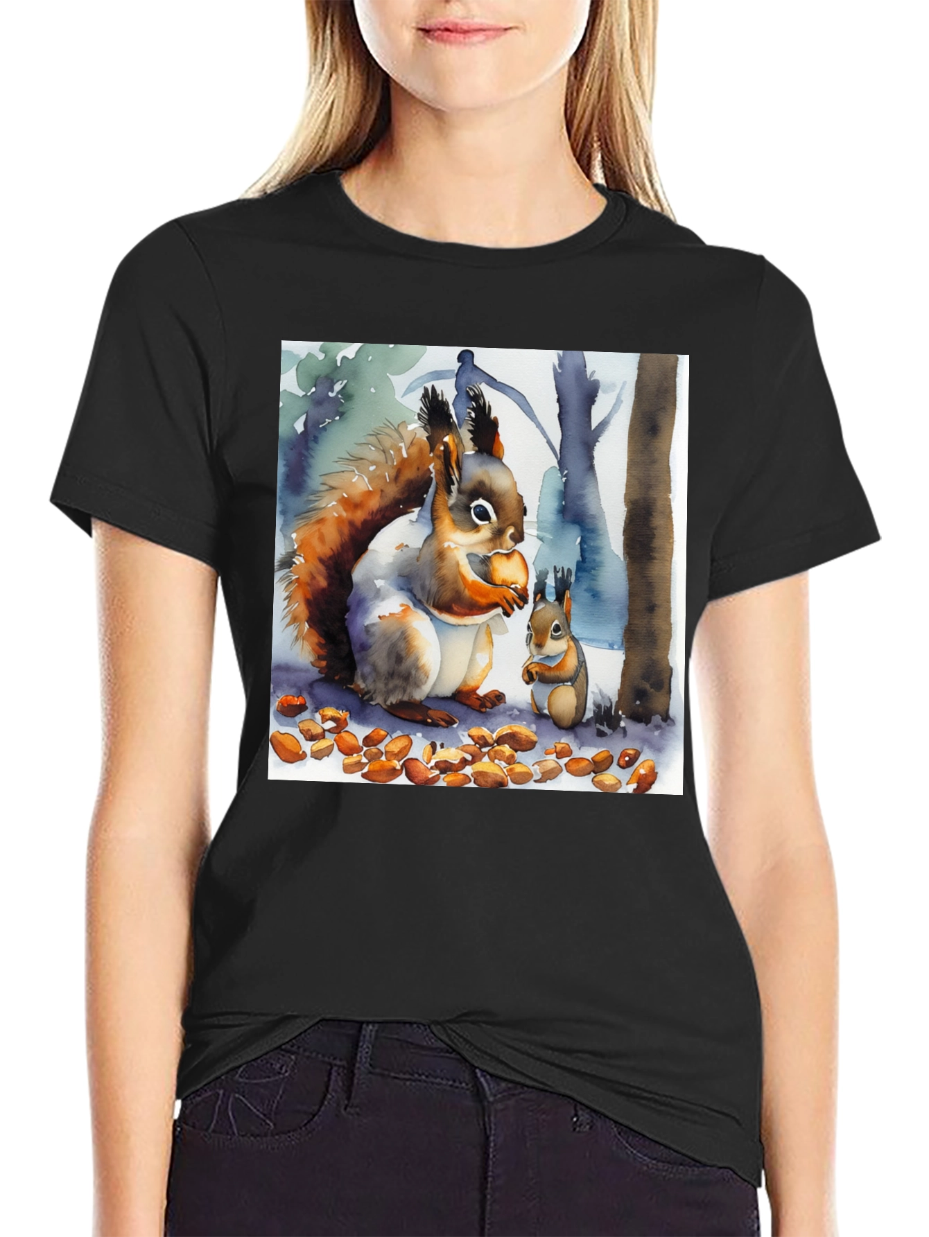 Squirrel Watercolor Art T-Shirt