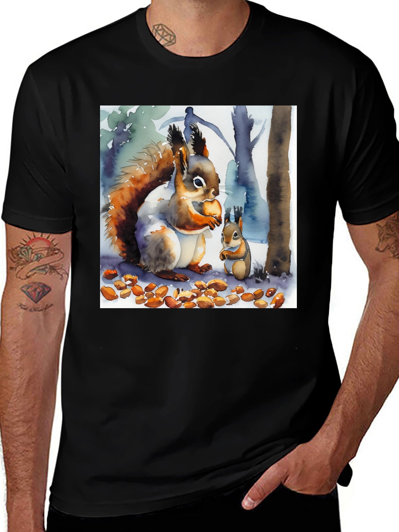 Squirrel Watercolor Art T-Shirt
