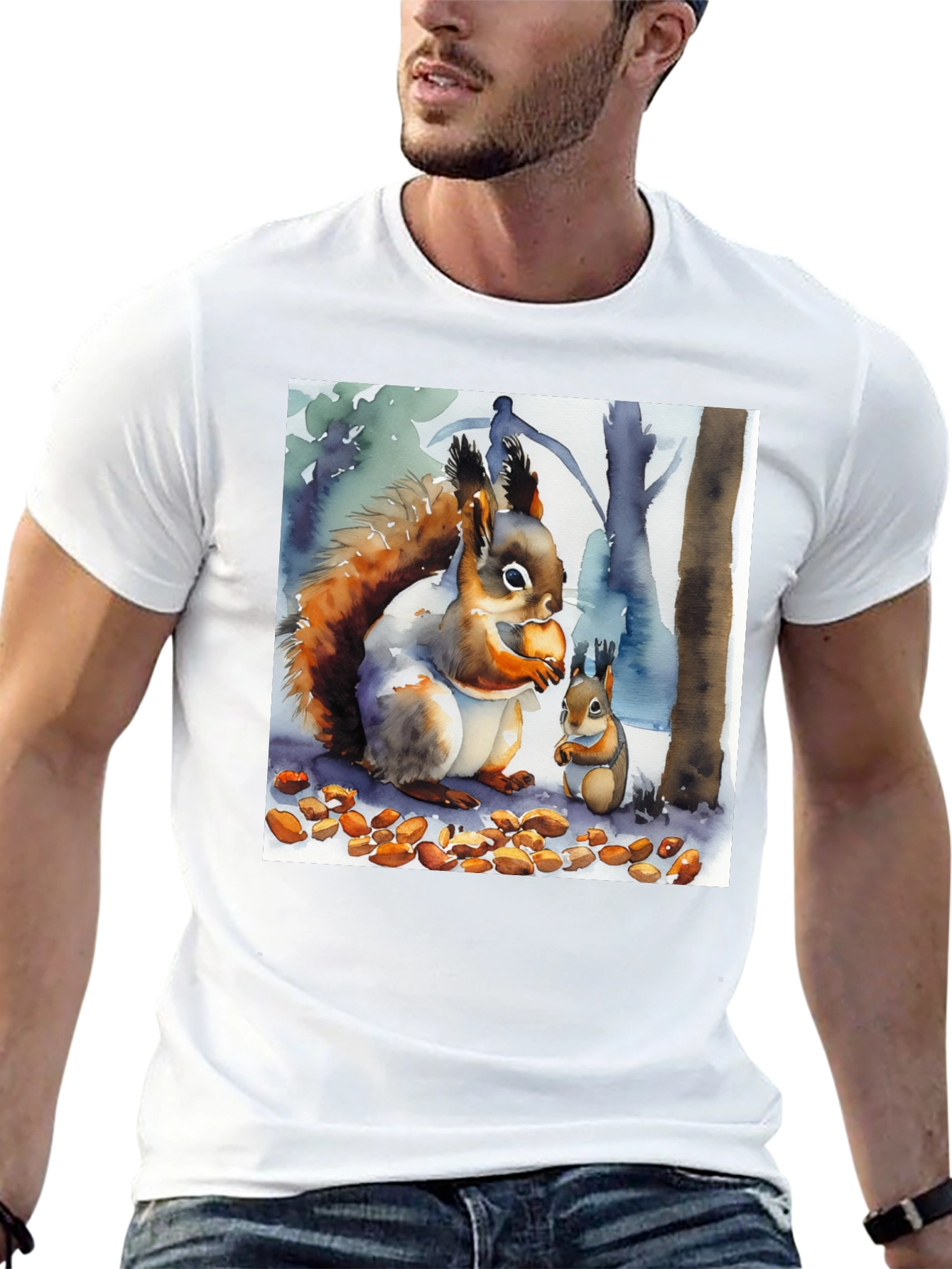 Squirrel Watercolor Art T-Shirt