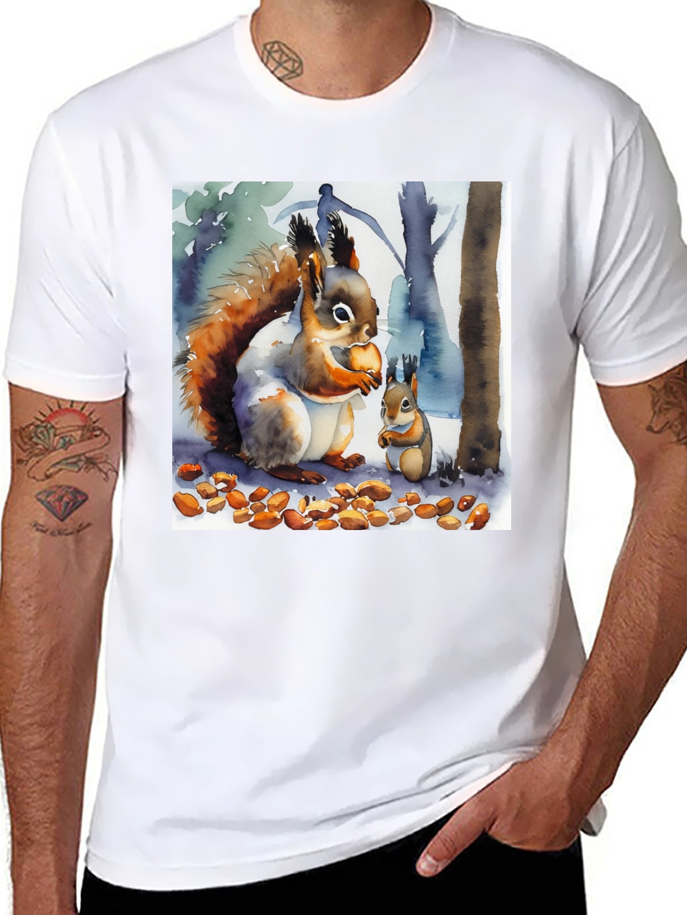 Squirrel Watercolor Art T-Shirt