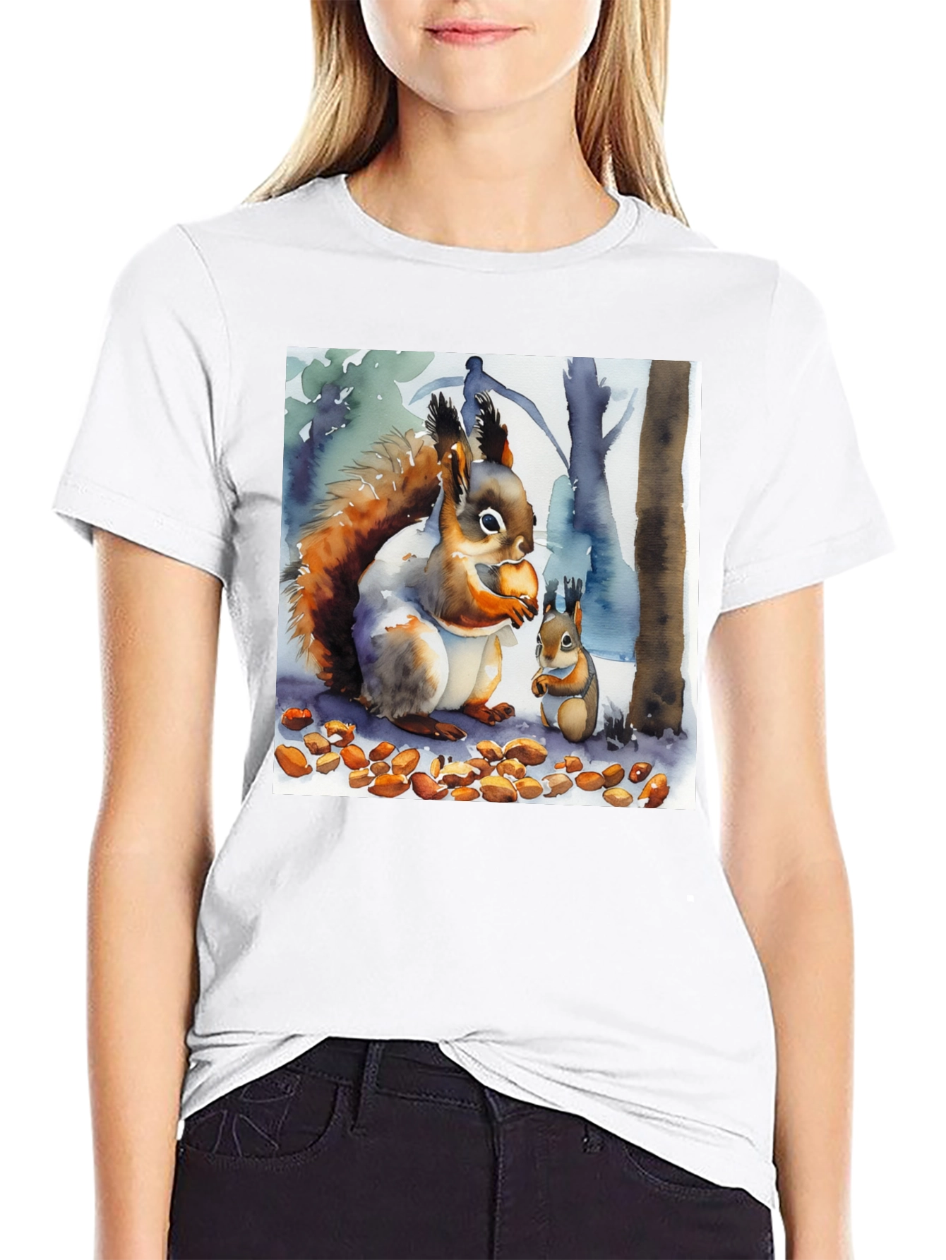 Squirrel Watercolor Art T-Shirt