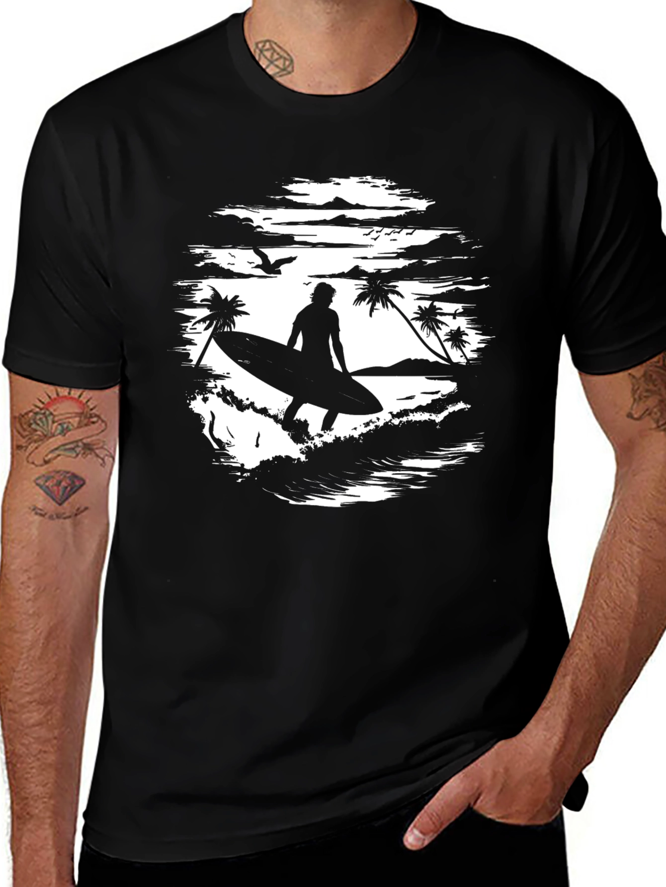 Surfer Silhouette Graphic Tee - Beach Vibes