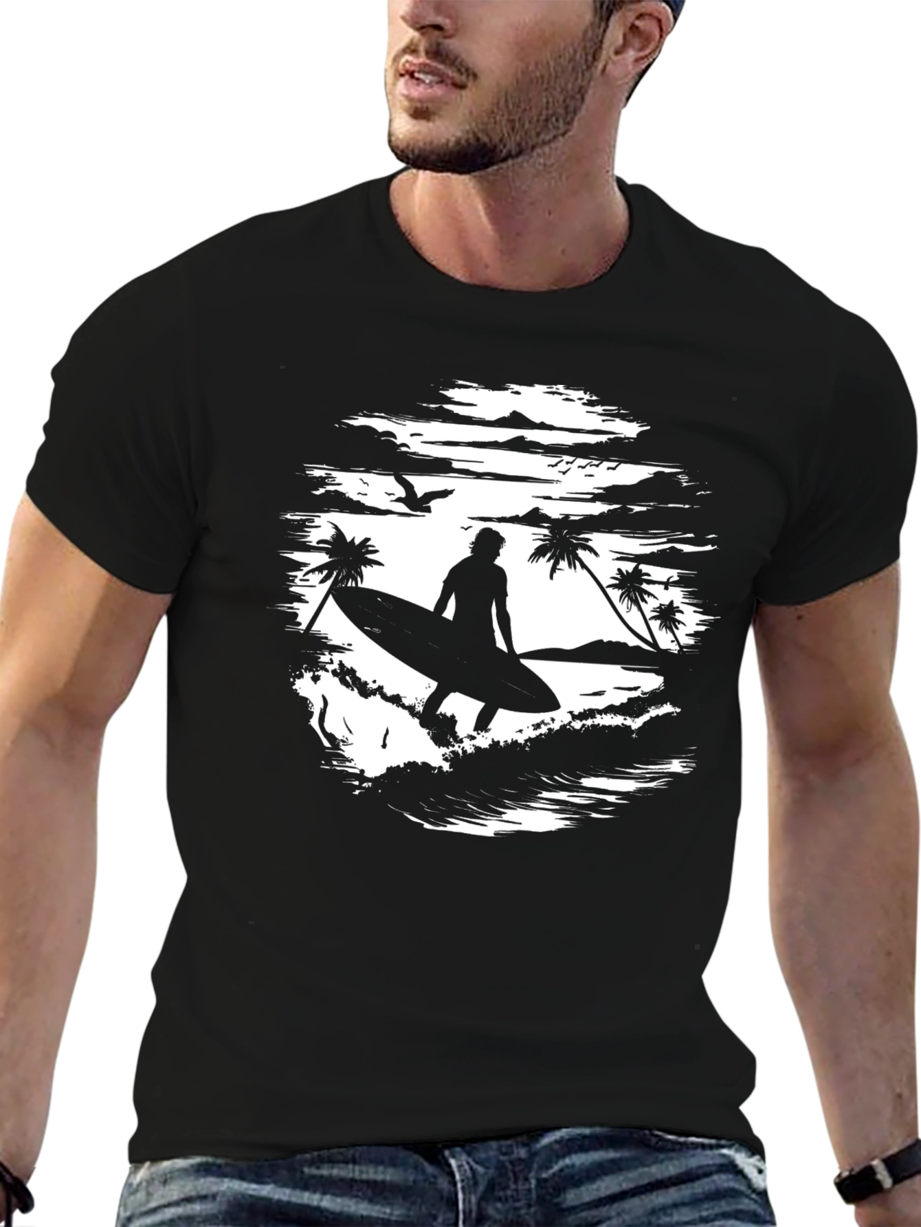 Surfer Silhouette Graphic Tee - Beach Vibes