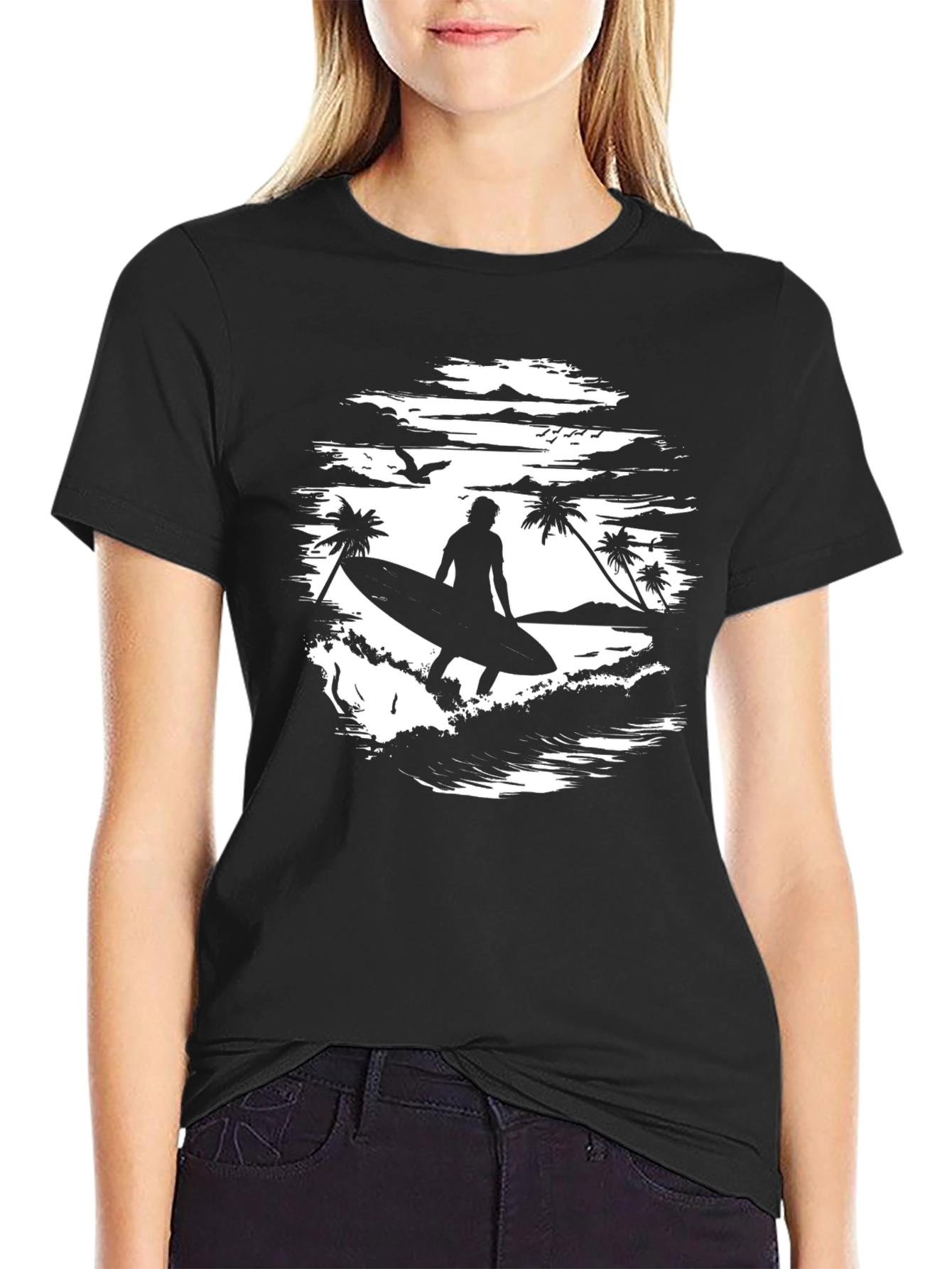 Surfer Silhouette Graphic Tee - Beach Vibes