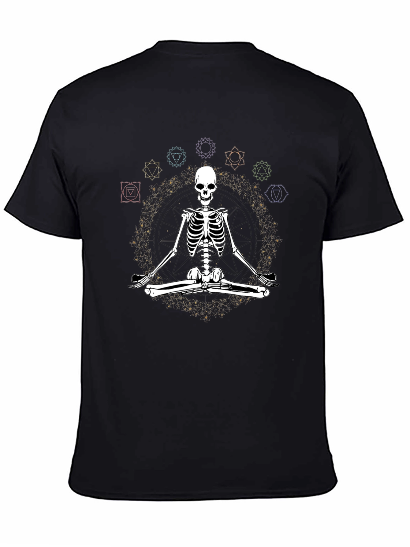 Meditating Skeleton Chakra T-Shirt - Yoga Death Black Tee