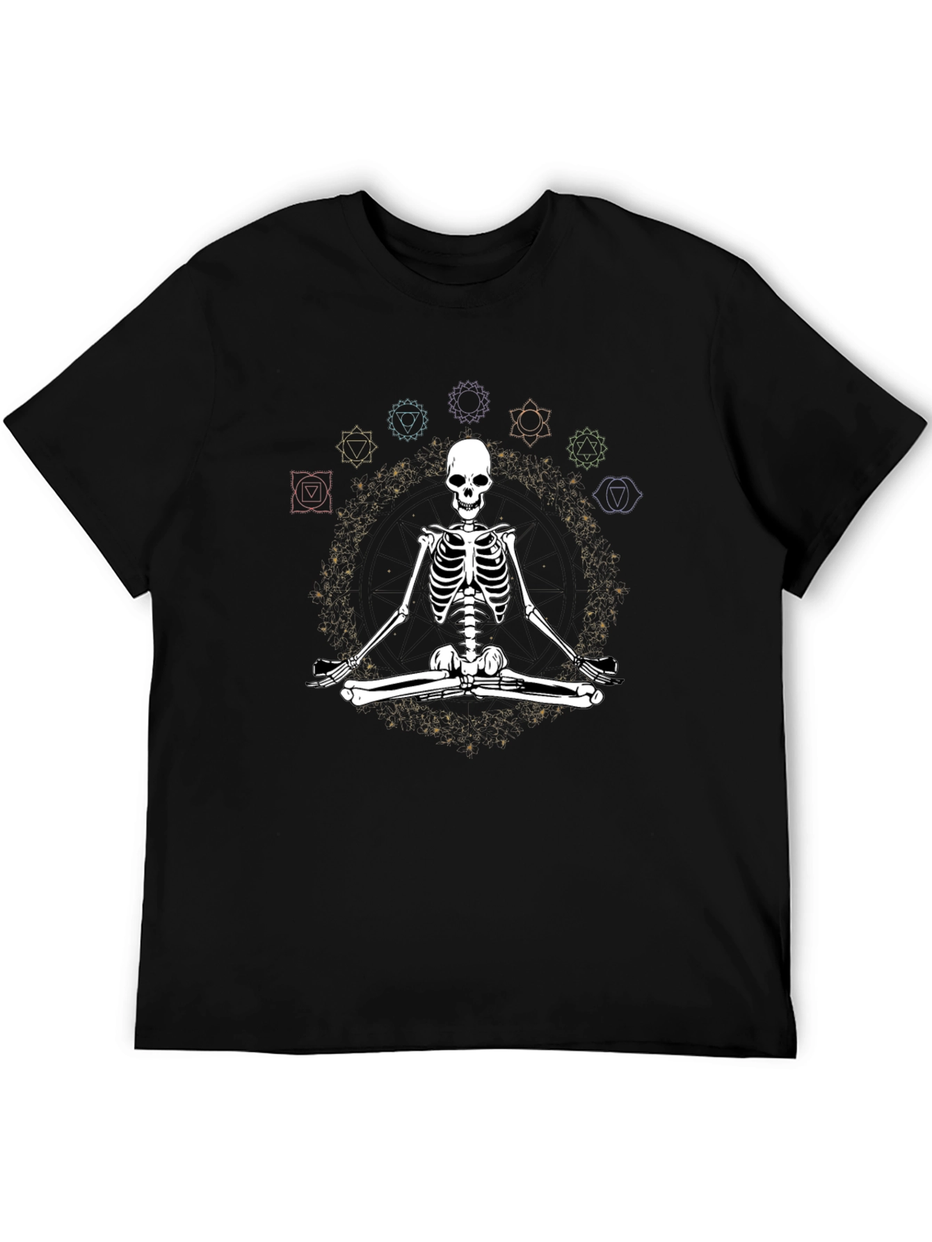 Meditating Skeleton Chakra T-Shirt - Yoga Death Black Tee