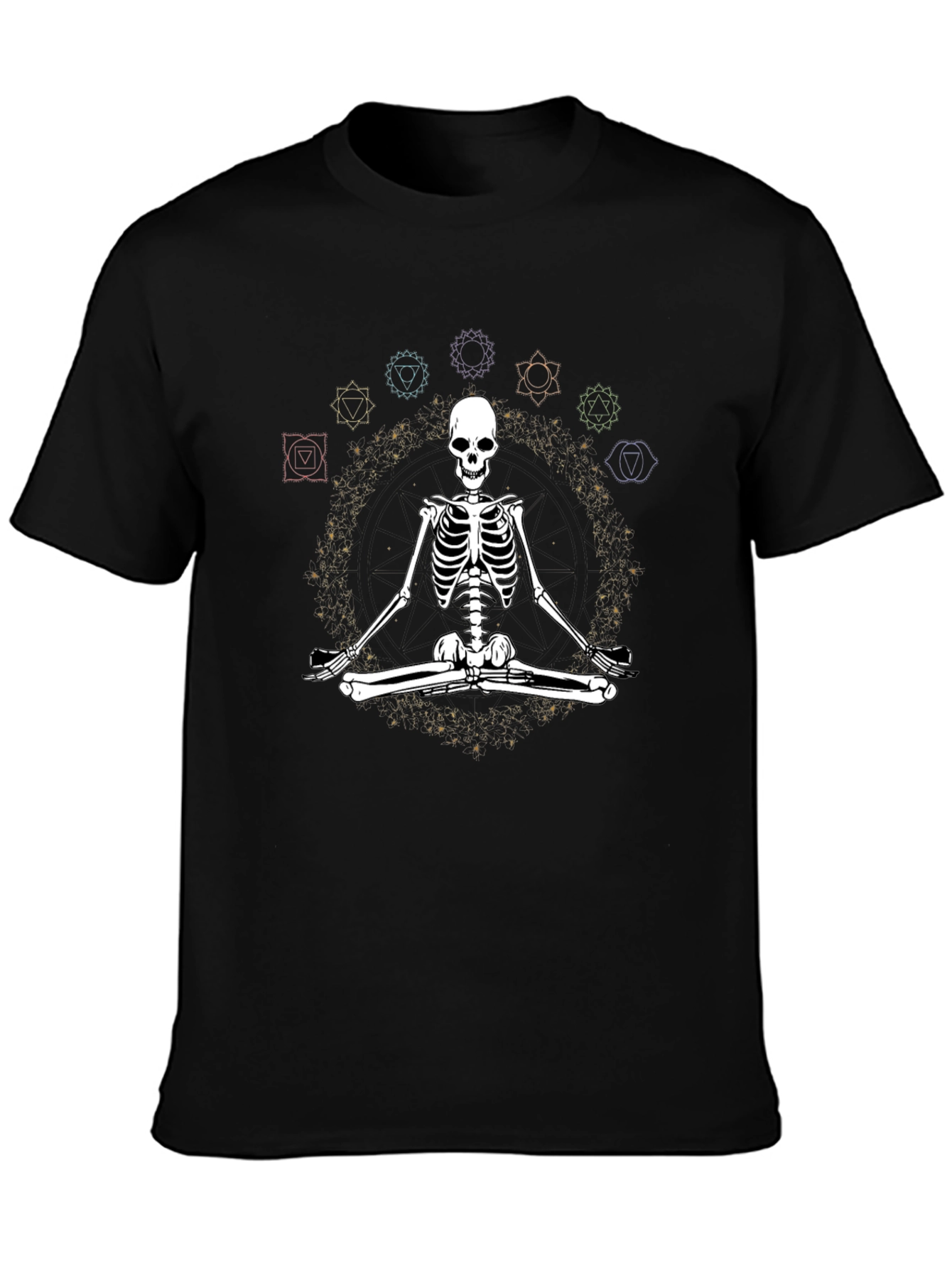 Meditating Skeleton Chakra T-Shirt - Yoga Death Black Tee
