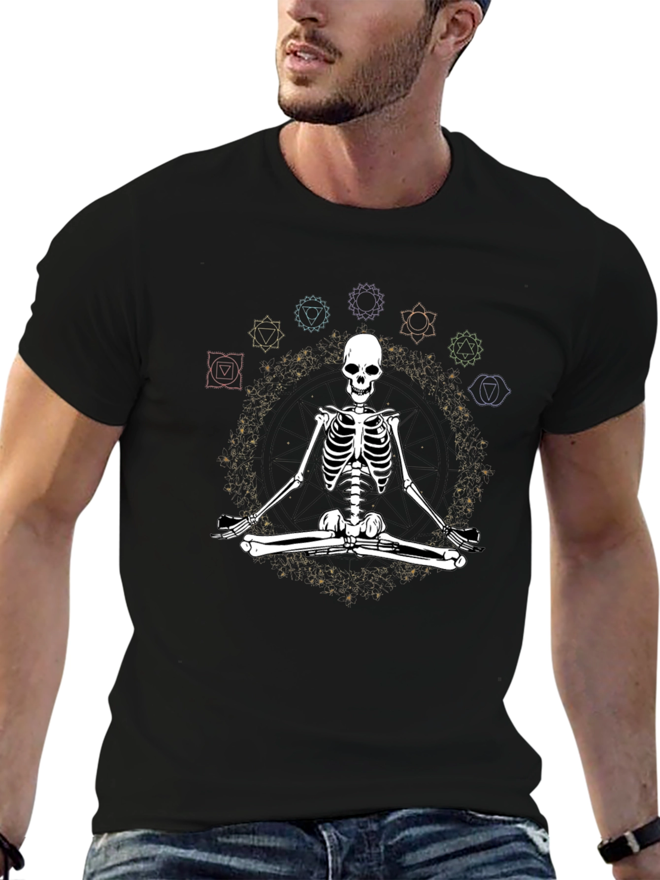Meditating Skeleton Chakra T-Shirt - Yoga Death Black Tee