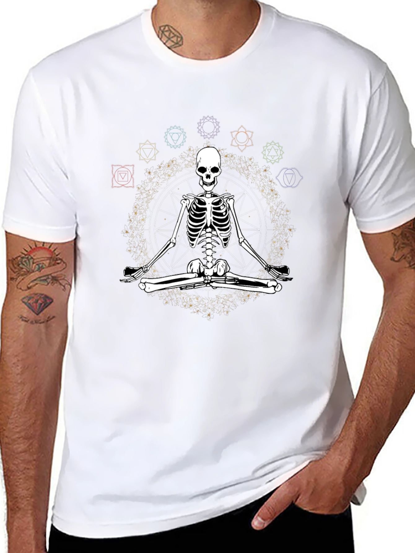 Meditating Skeleton Chakra T-Shirt - Yoga Death Black Tee