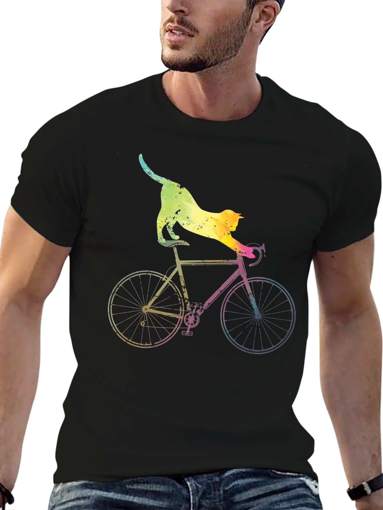 Cat Riding Bike Graphic T-Shirt