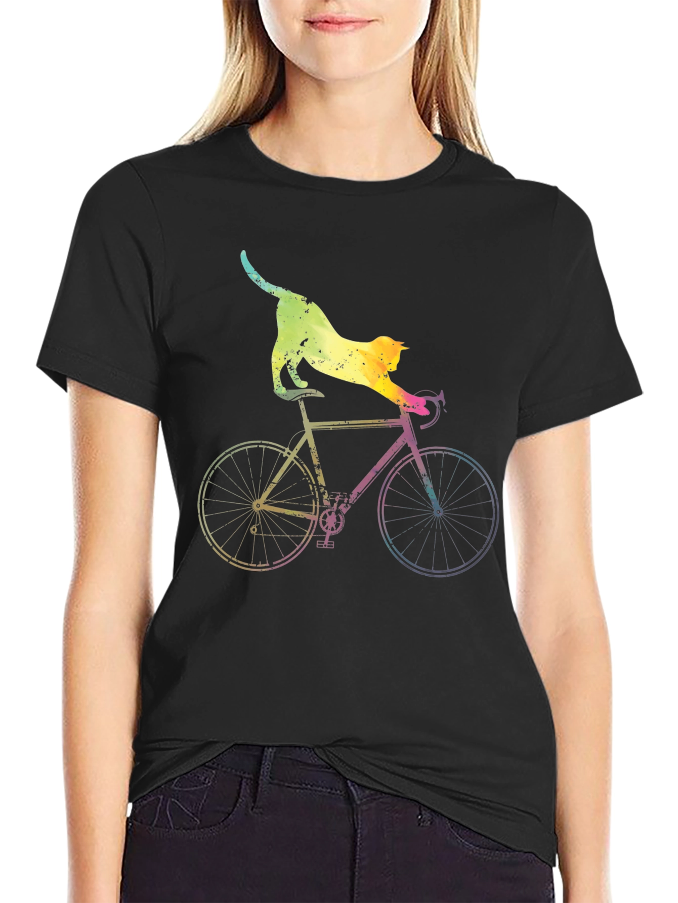 Cat Riding Bike Graphic T-Shirt