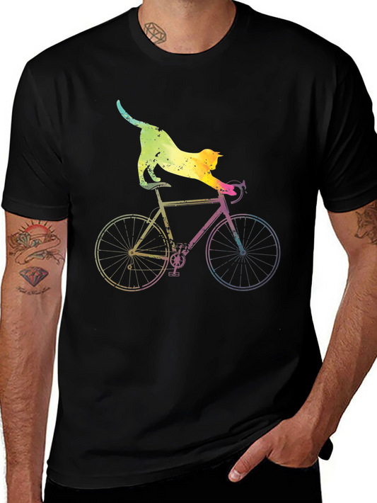 Cat Riding Bike Graphic T-Shirt