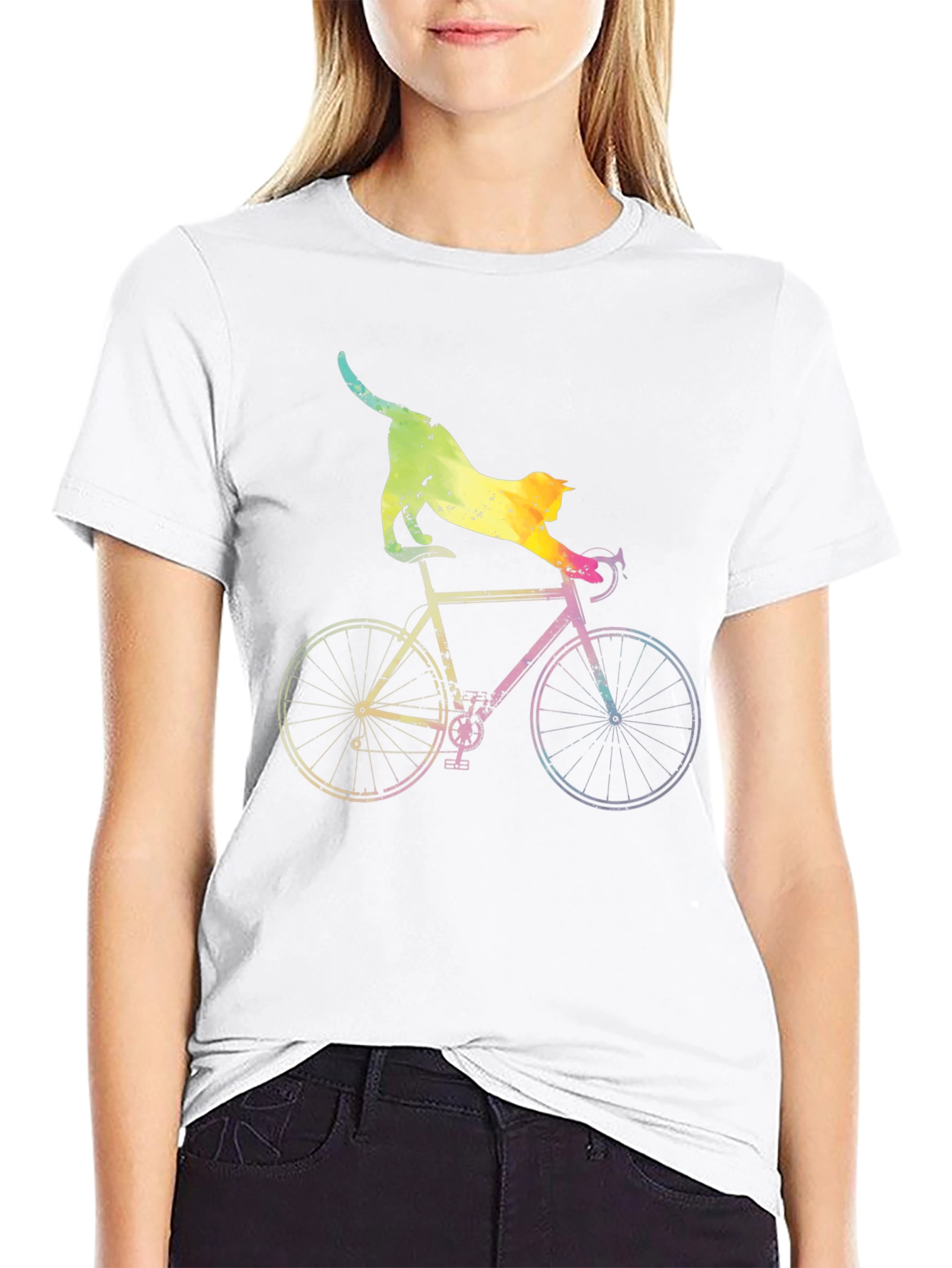 Cat Riding Bike Graphic T-Shirt