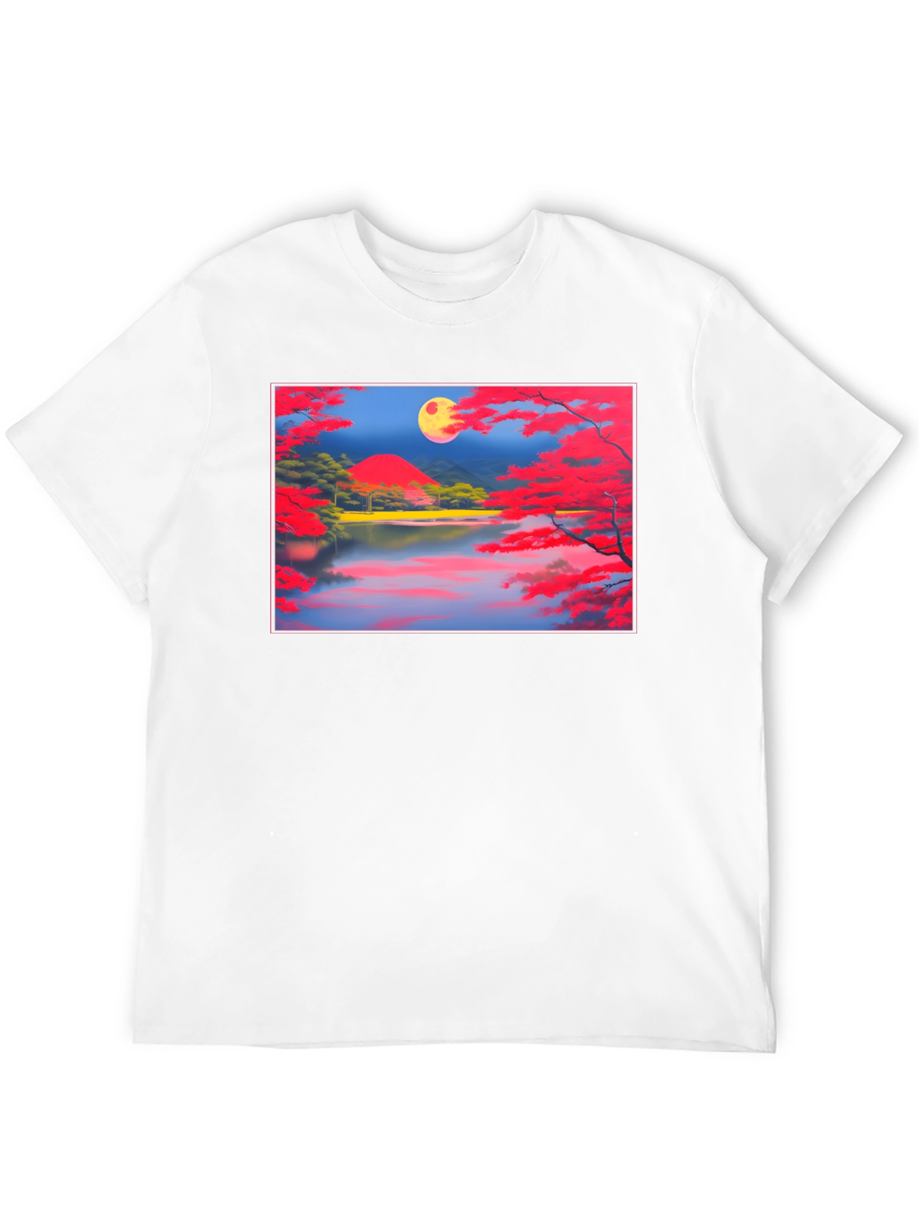 Scenic Lake & Moon Art Black T-Shirt