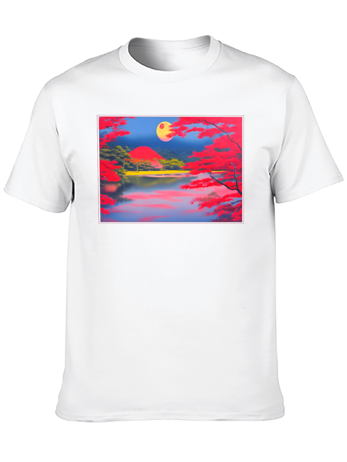 Scenic Lake & Moon Art Black T-Shirt
