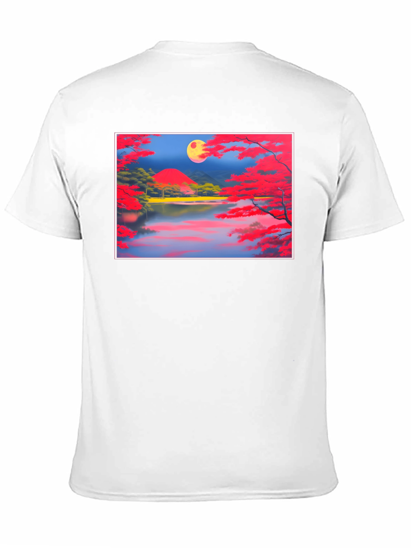 Scenic Lake & Moon Art Black T-Shirt
