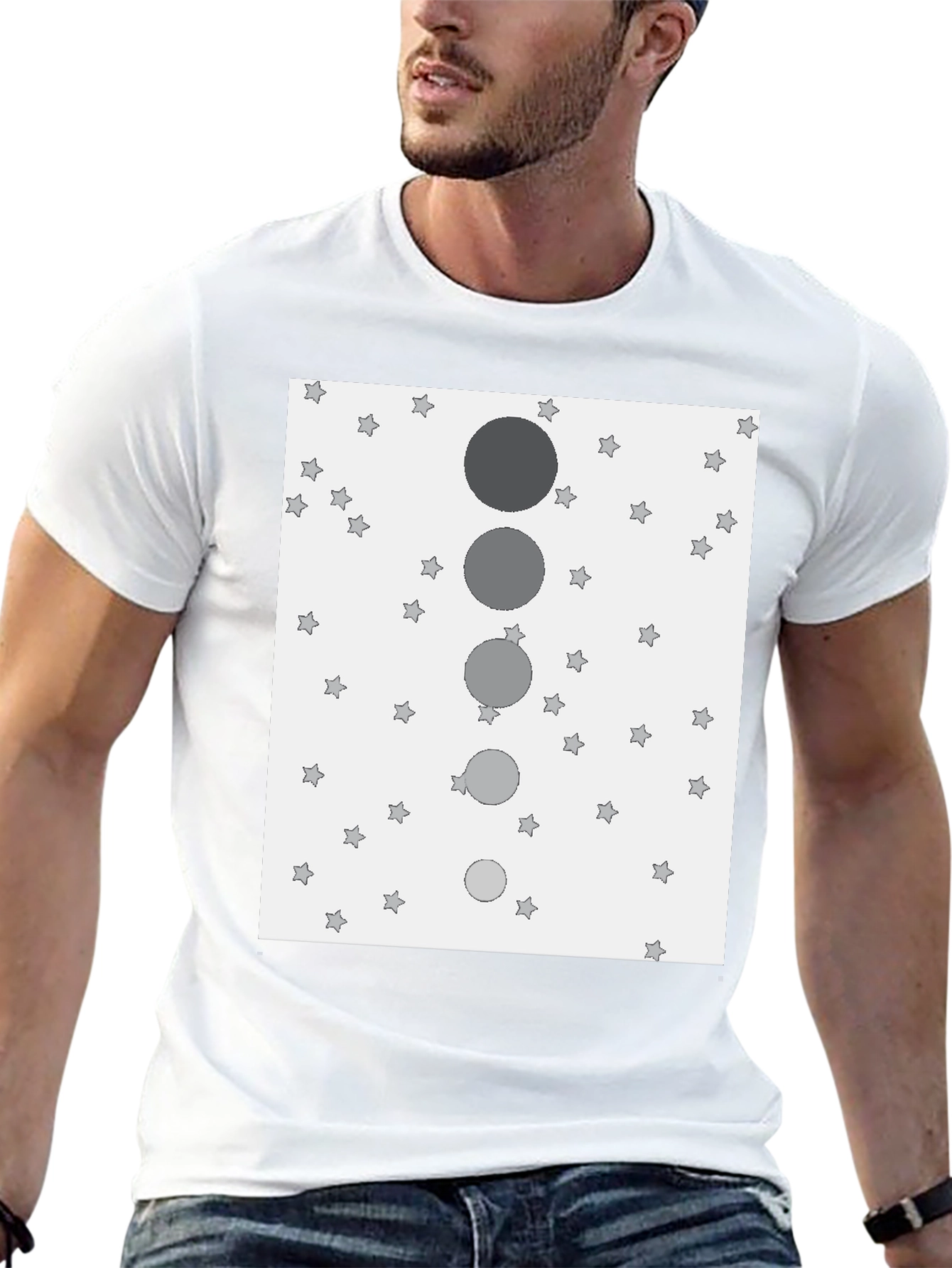 Stylish Black T-Shirt with Starry Sky & Moon Design