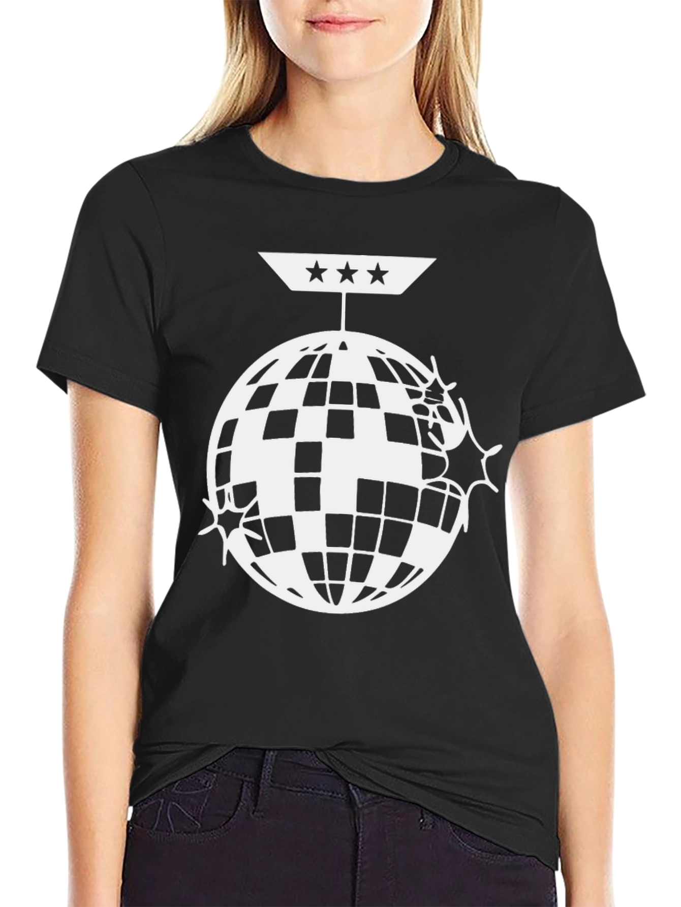 Disco Ball Graphic Tee - Black Cotton Blend