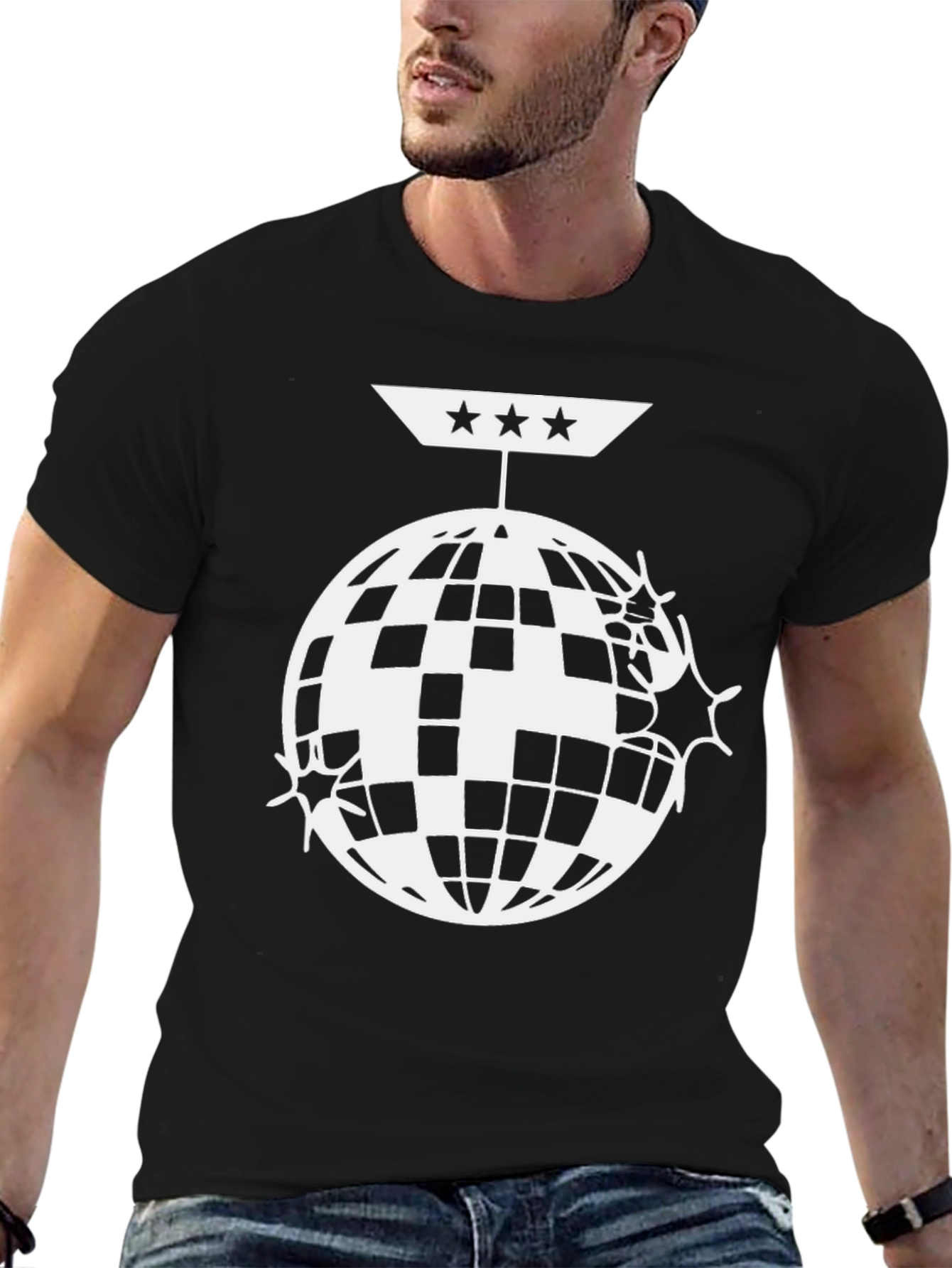 Disco Ball Graphic Tee - Black Cotton Blend