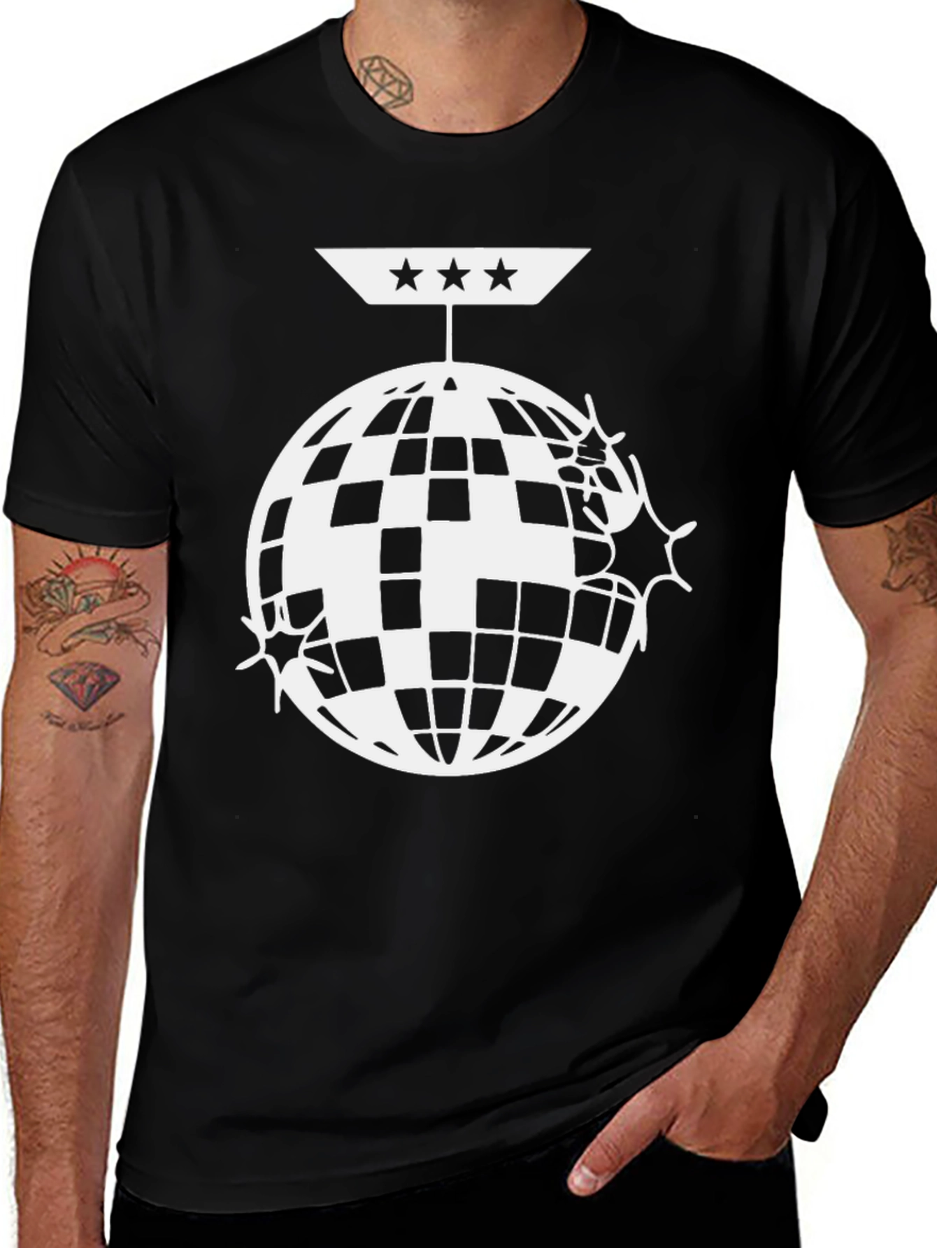 Disco Ball Graphic Tee - Black Cotton Blend