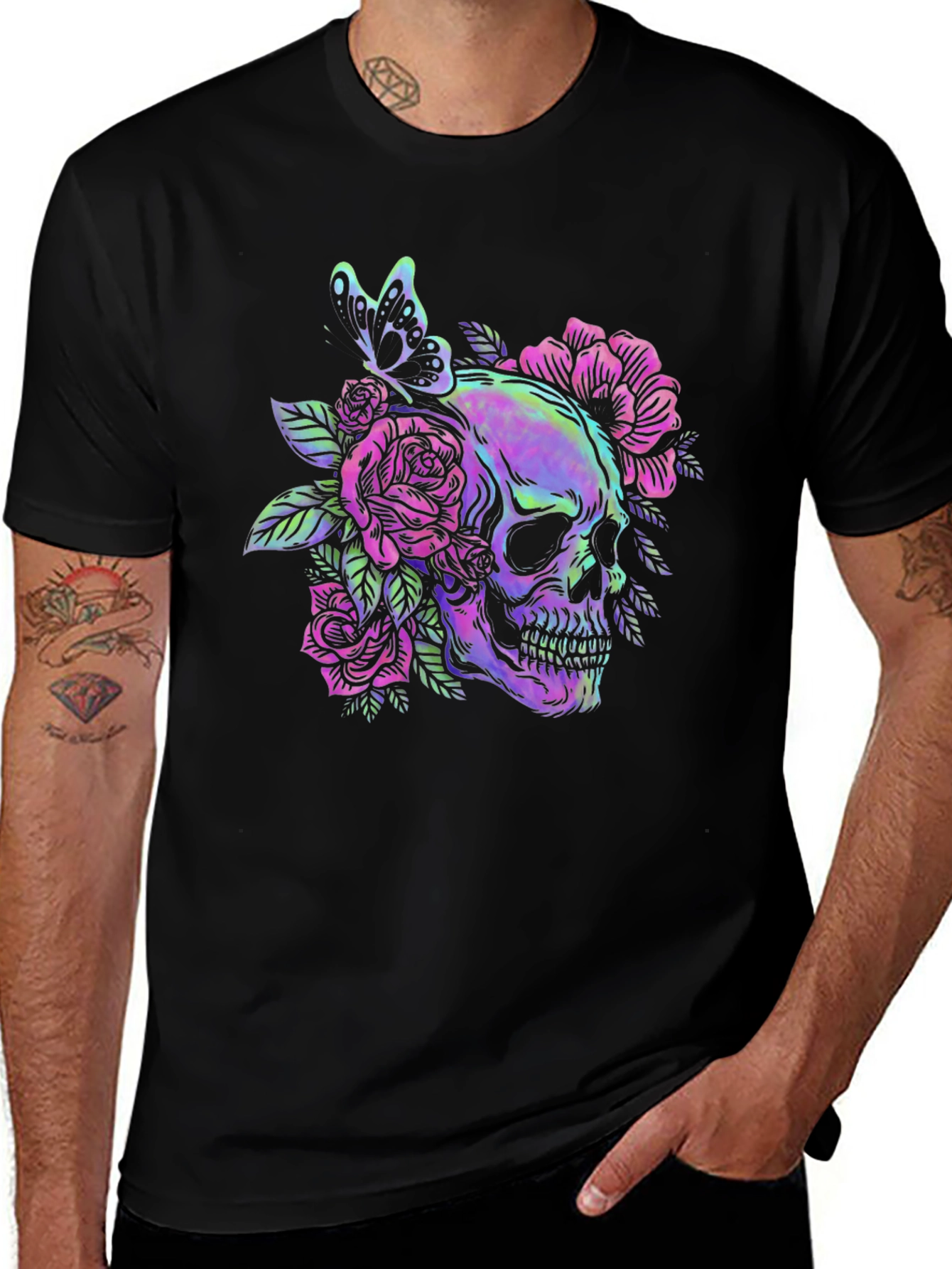 Skull & Roses Graphic Tee - Mens Black T-Shirt