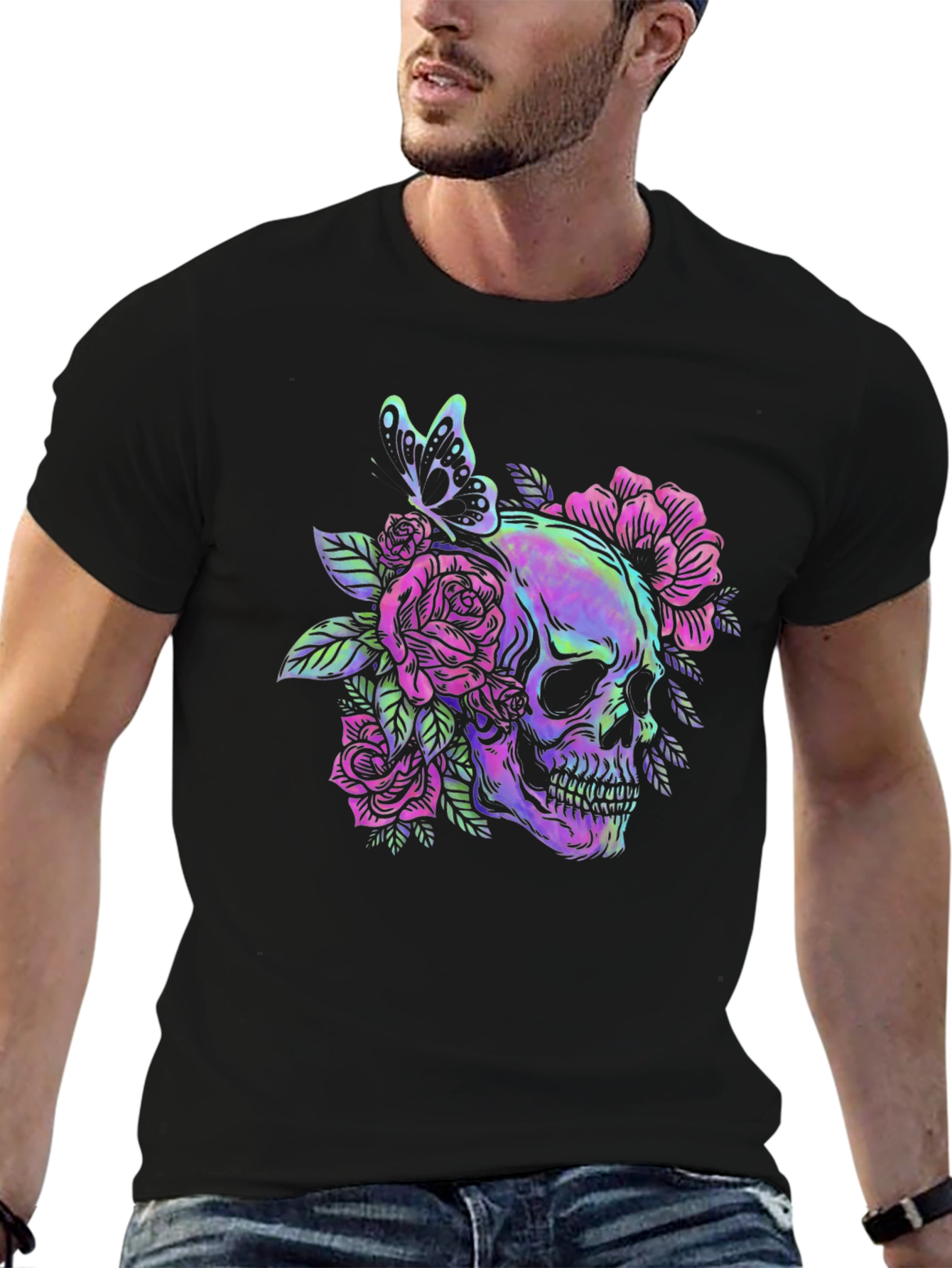 Skull & Roses Graphic Tee - Mens Black T-Shirt