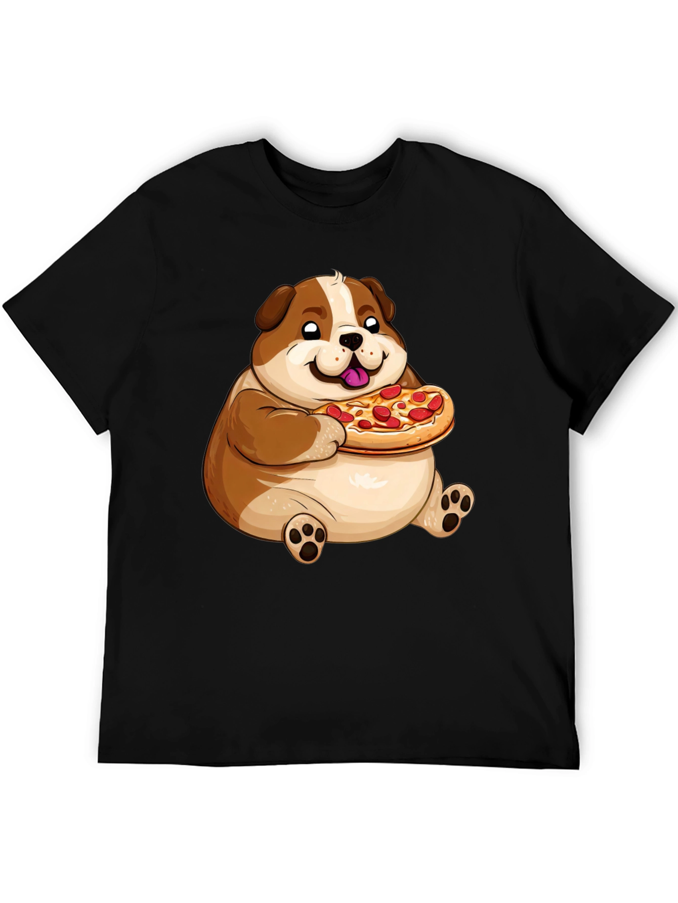Cartoon Dog Eating Pizza Graphic T-Shirt