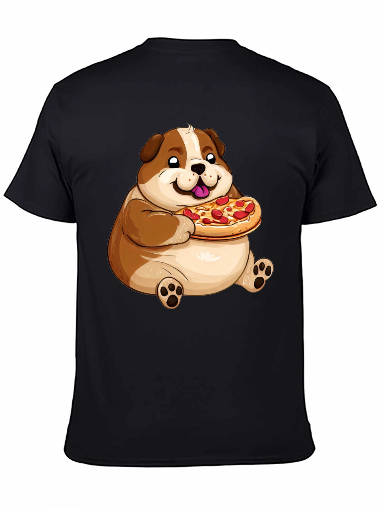 Cartoon Dog Eating Pizza Graphic T-Shirt